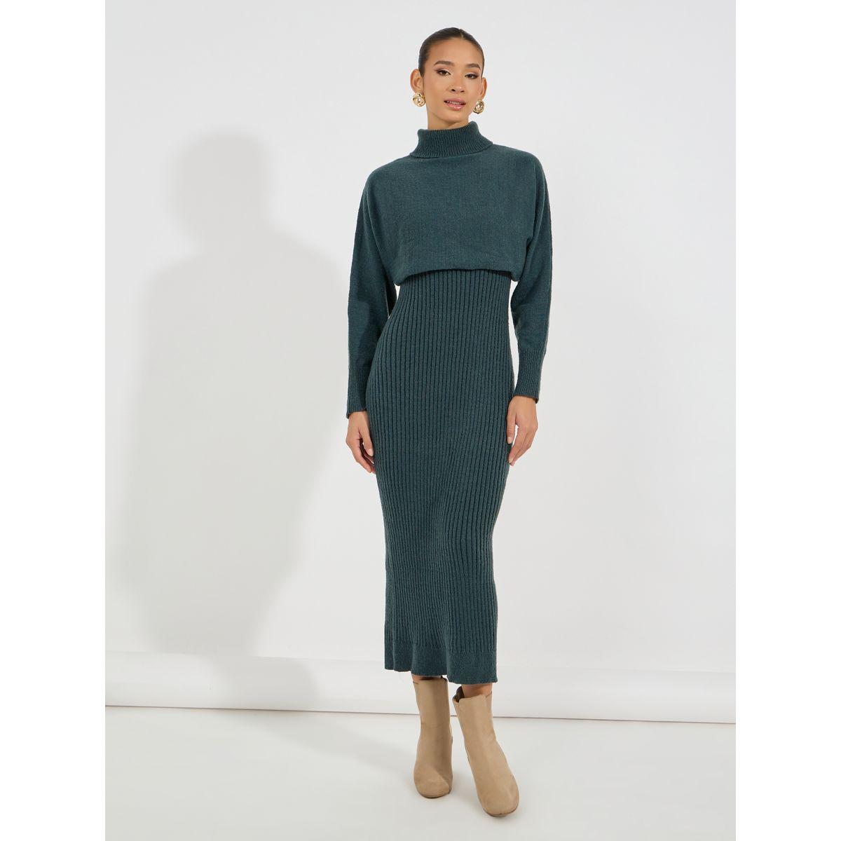 Styli Limited Flat Knit Strappy Dress with Turtle Neck Bolero Set-women-clothing-dresses-image-4