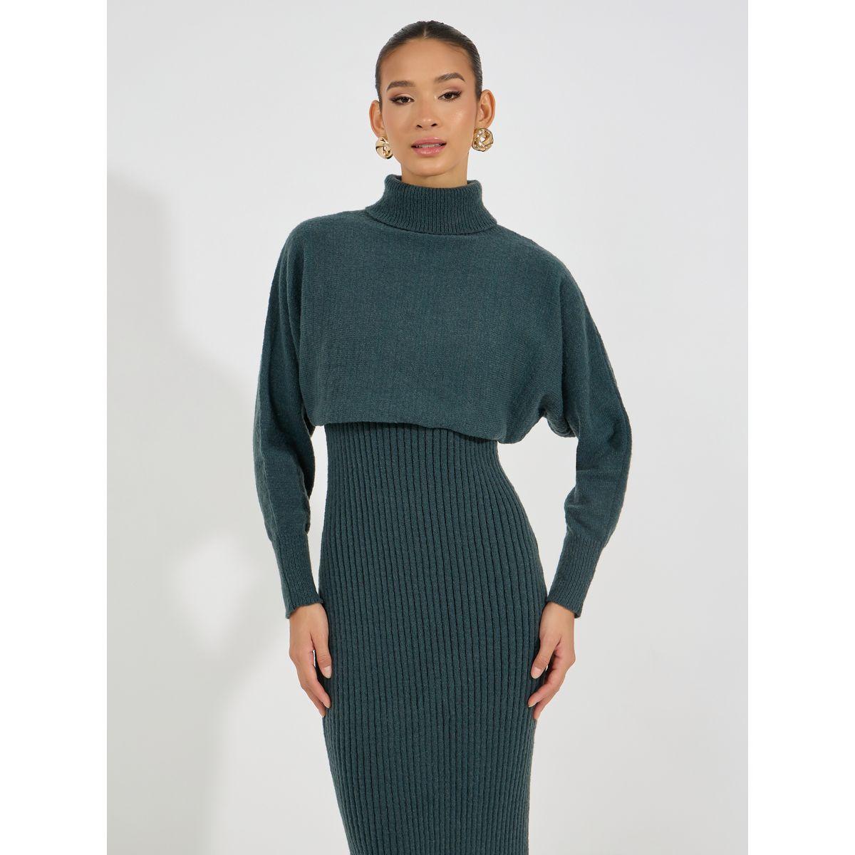 Styli Limited Flat Knit Strappy Dress with Turtle Neck Bolero Set-women-clothing-dresses-image-5