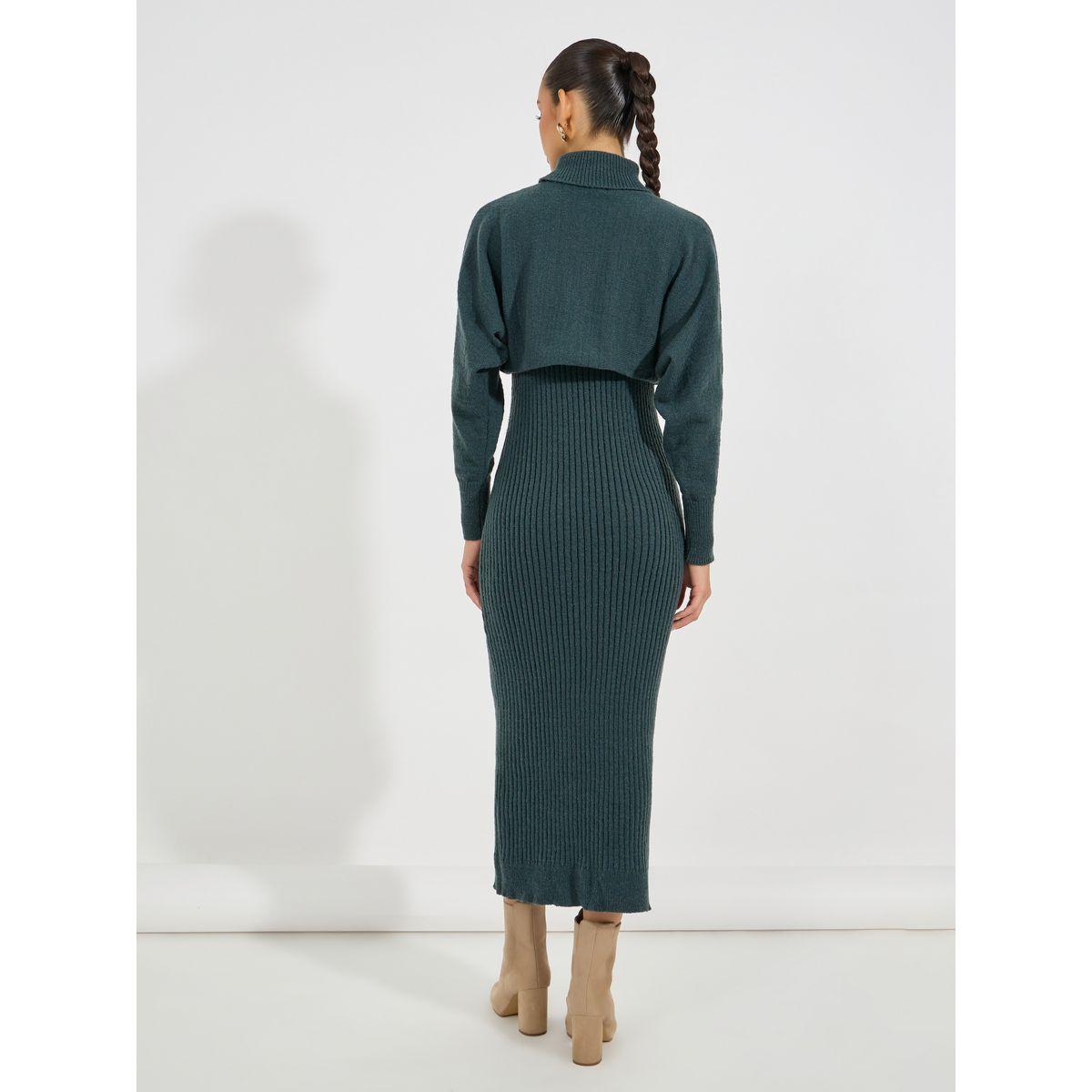مجموعة من فستان محبوك بحمالات مع بوليرو بياقة عالية-women-clothing-dresses-image-7