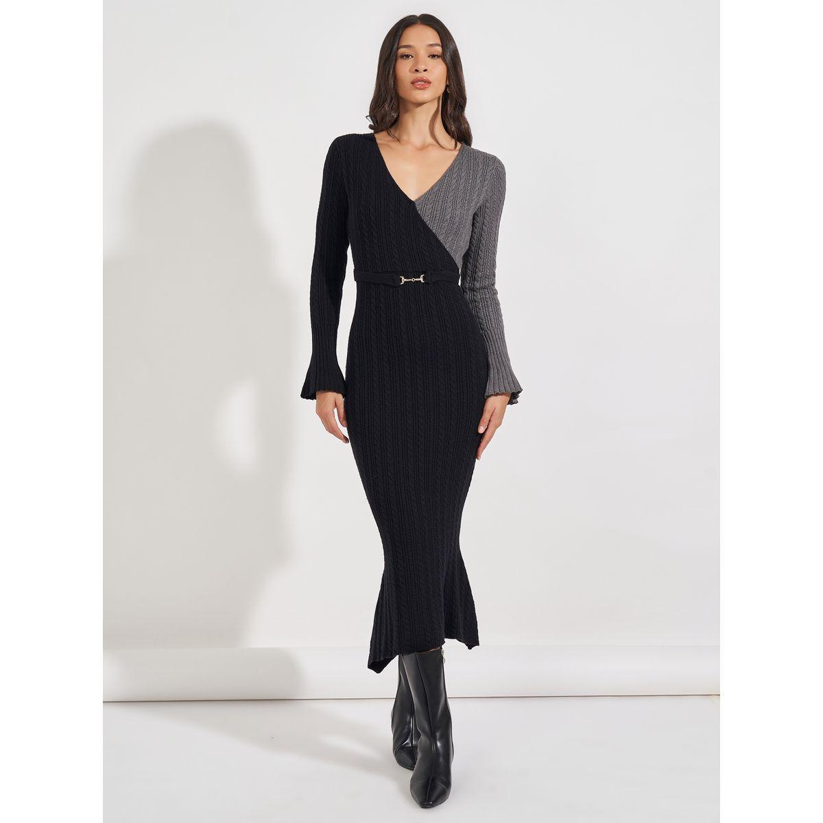 Styli Limited Cable Knit Color Block Sweater Midi Dress-women-clothing-dresses-image-1