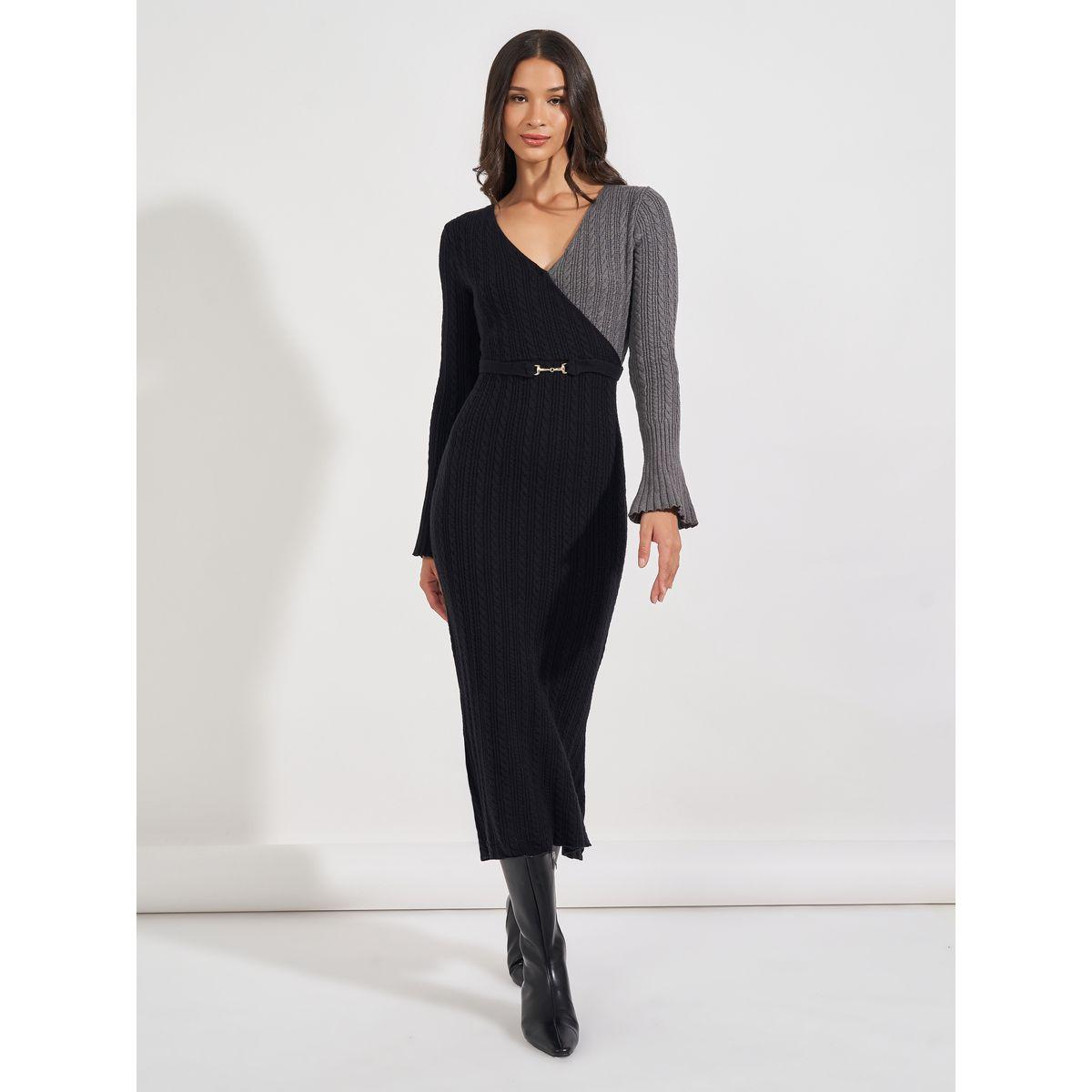 فستان ميدي محبوك بنمط كتل الالوان-women-clothing-dresses-image-4