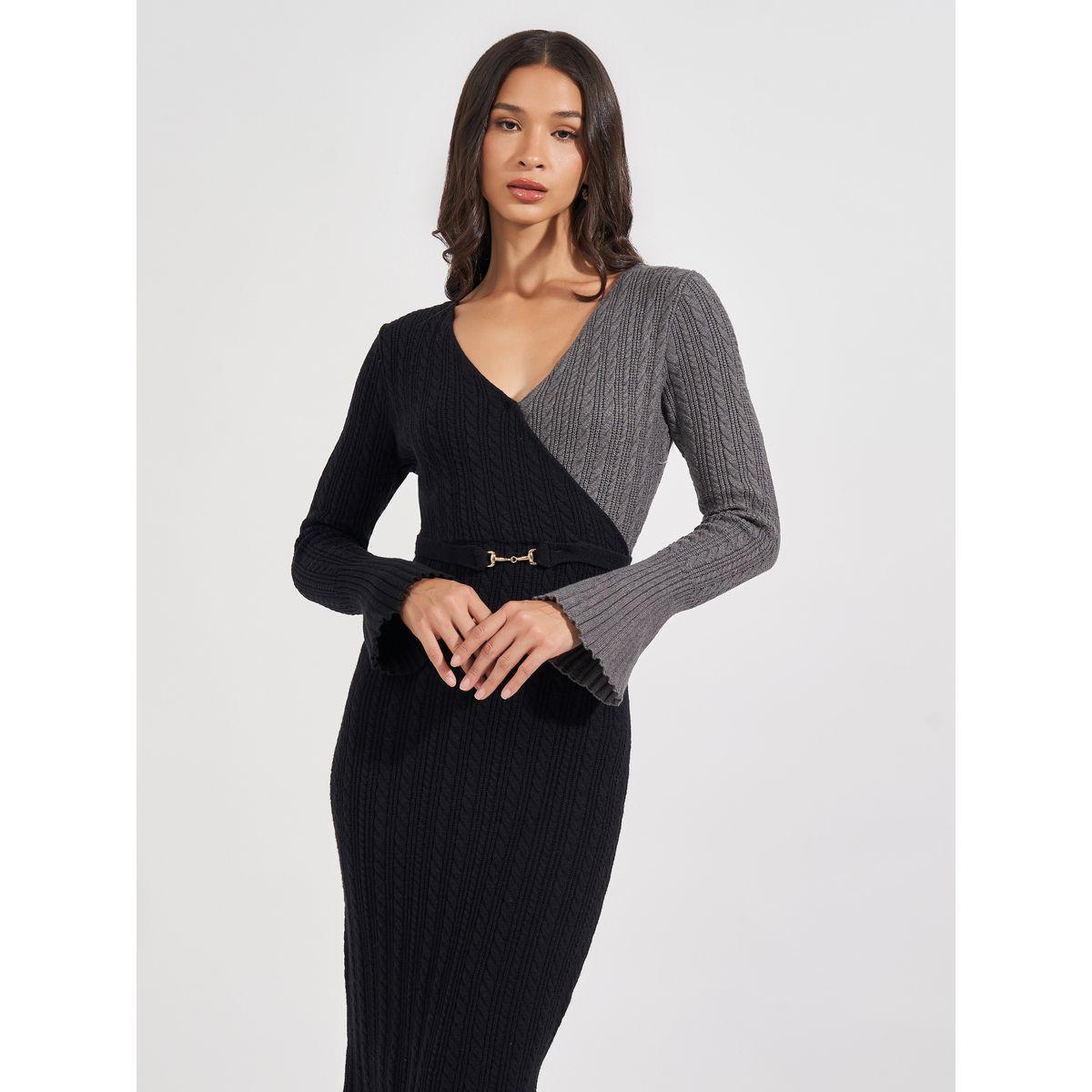 فستان ميدي محبوك بنمط كتل الالوان-women-clothing-dresses-image-5