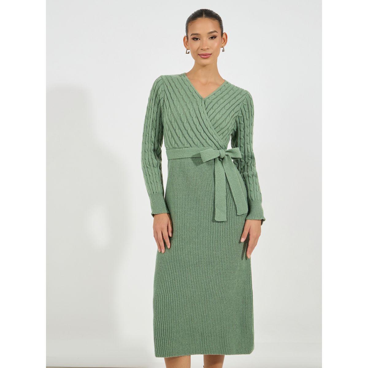 فستان ميدي محبوك مع أربطة-women-clothing-dresses-image-2