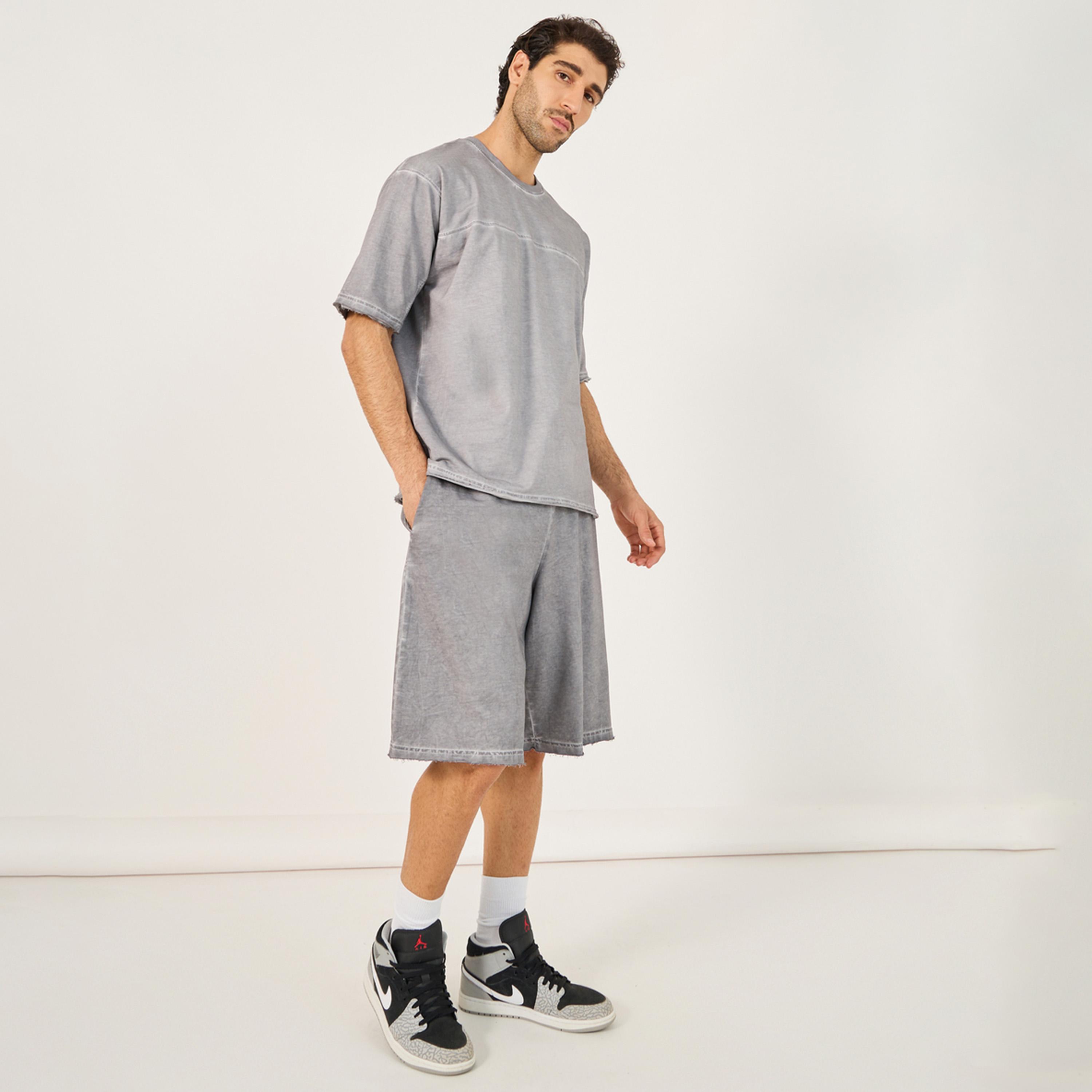 Styli Terry Acid Wash Round Neck T-Shirt And Shorts Co-Ords-men-clothing-coordsets-image-1
