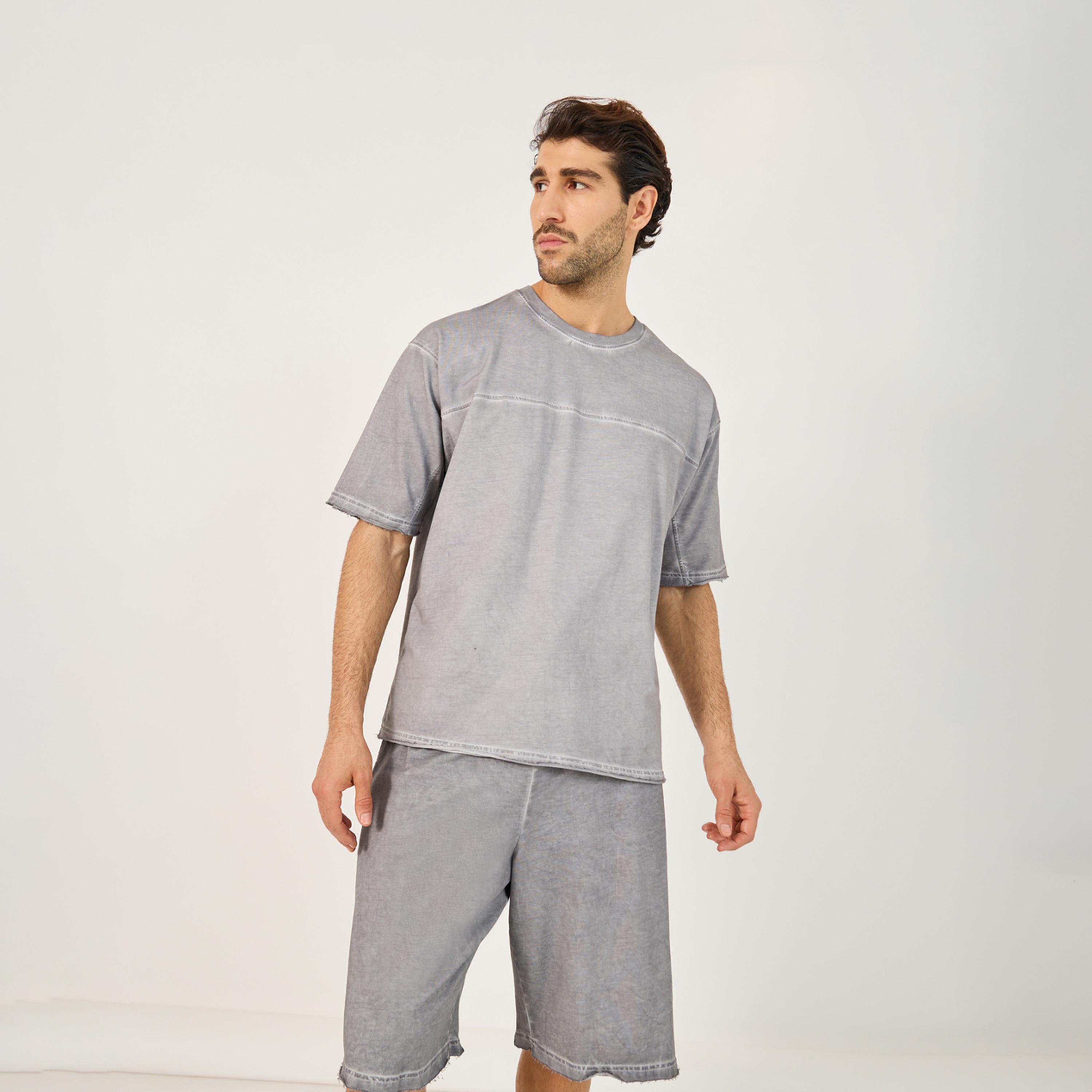Styli Terry Acid Wash Round Neck T-Shirt And Shorts Co-Ords-men-clothing-coordsets-image-2