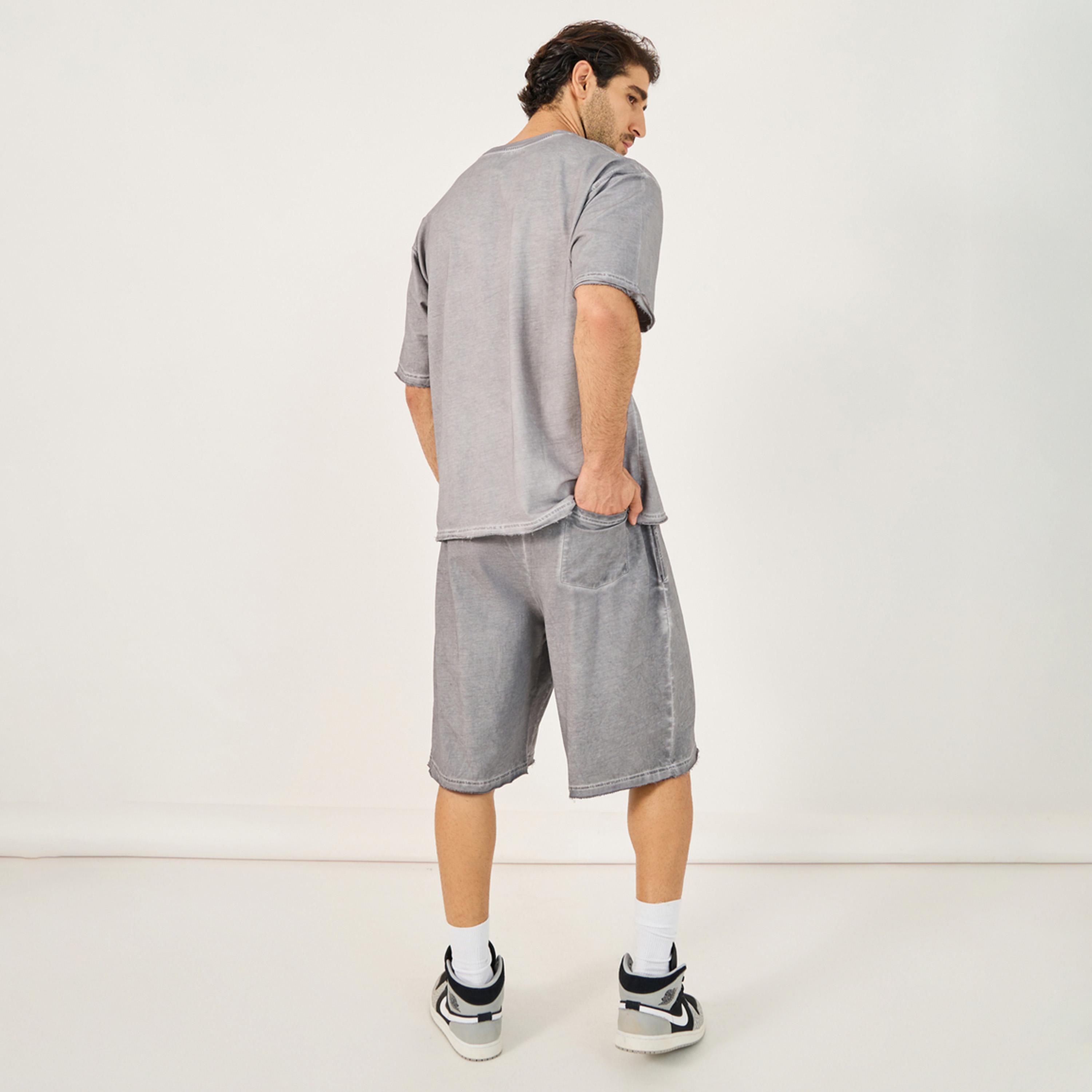Styli Terry Acid Wash Round Neck T-Shirt And Shorts Co-Ords-men-clothing-coordsets-image-5