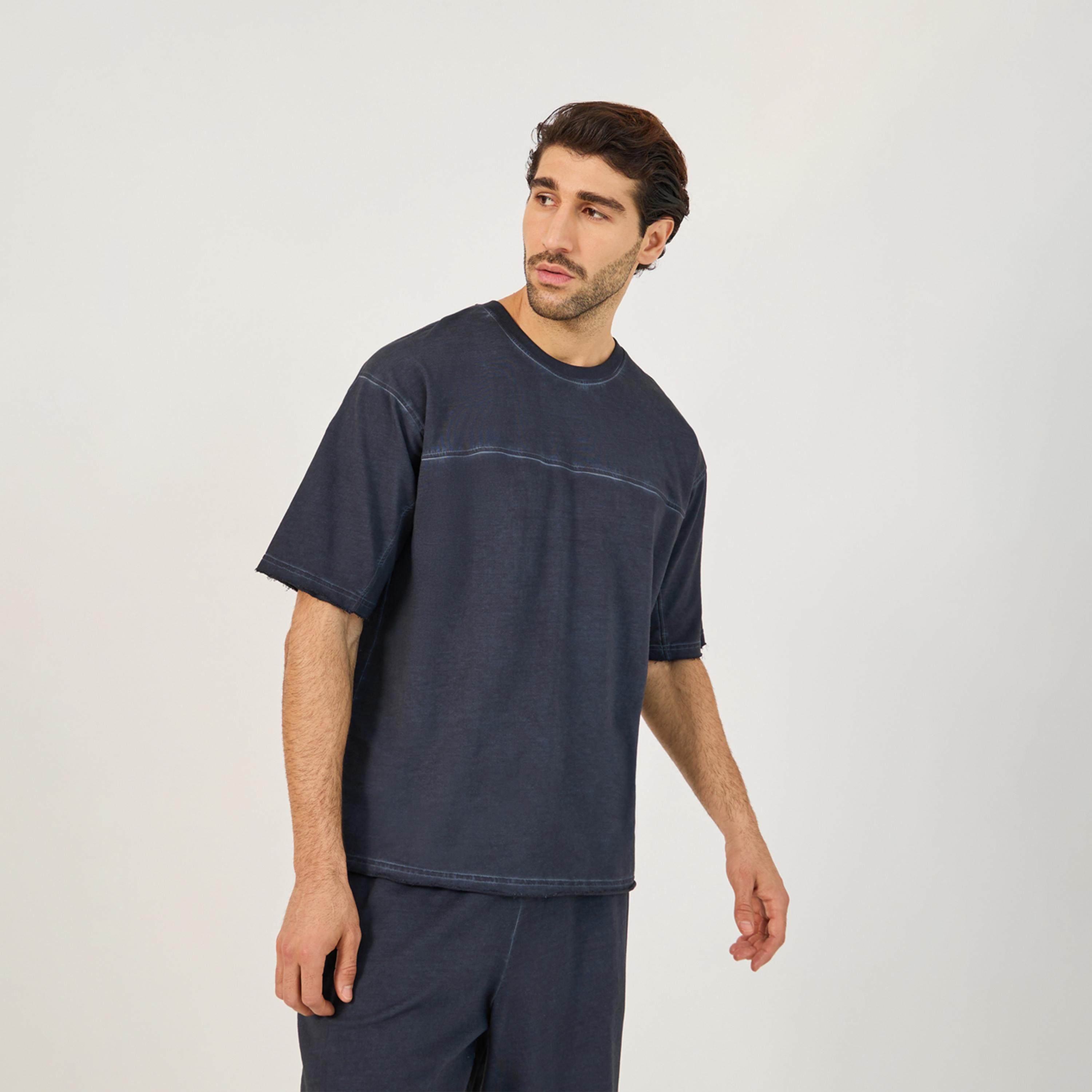 Styli Terry Acid Wash Round Neck T-Shirt And Shorts Co-Ords-men-clothing-coordsets-image-2
