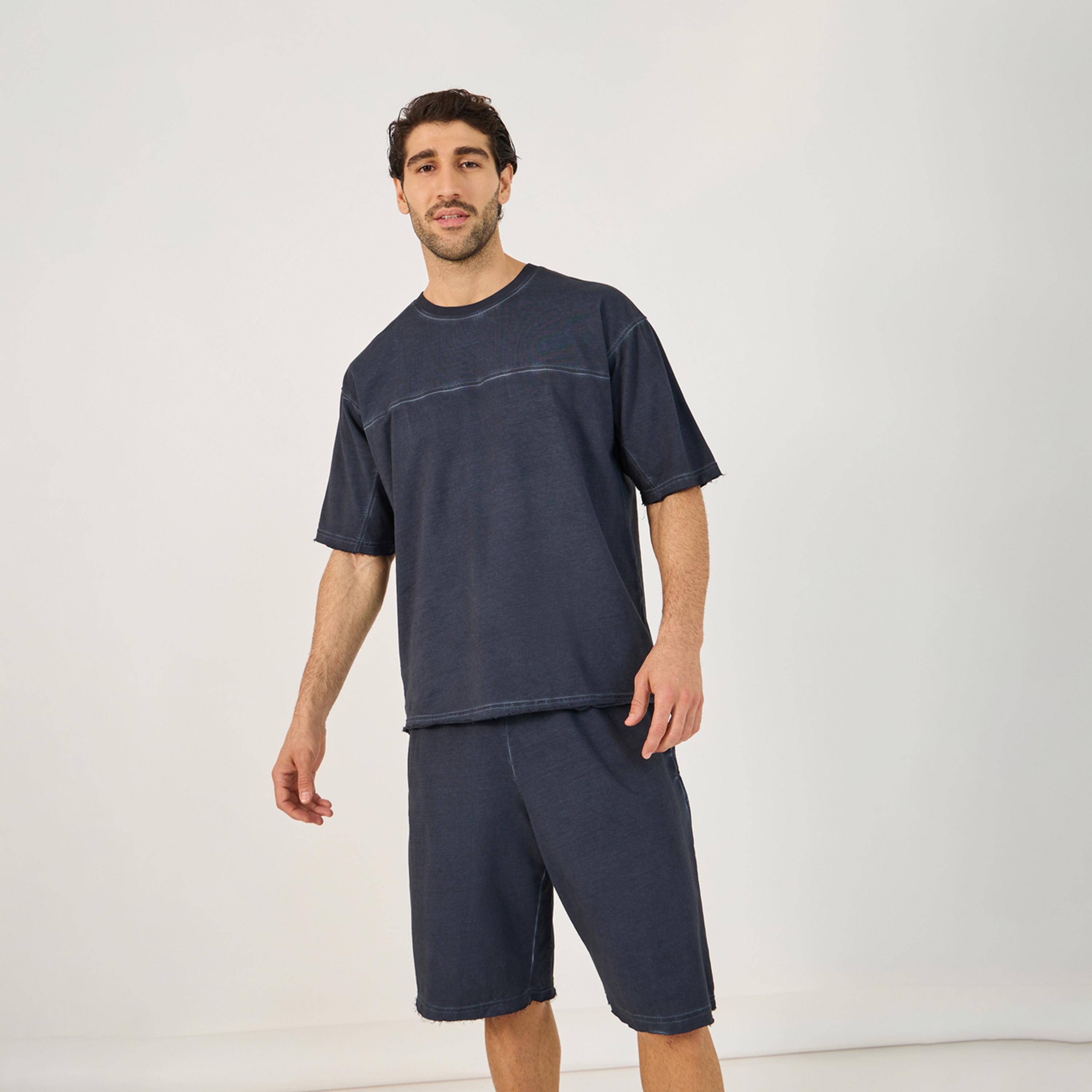Styli Terry Acid Wash Round Neck T-Shirt And Shorts Co-Ords-men-clothing-coordsets-image-3