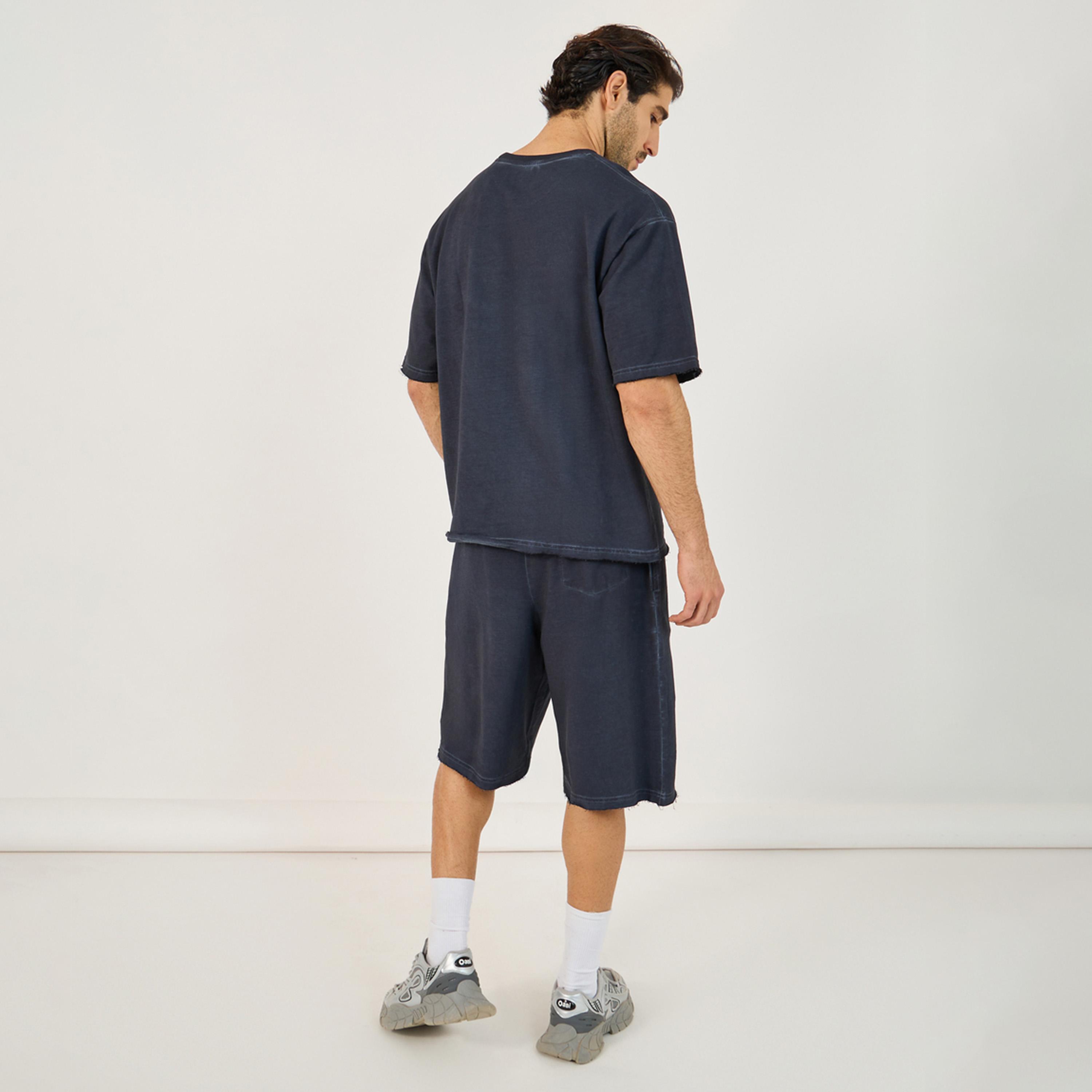 Styli Terry Acid Wash Round Neck T-Shirt And Shorts Co-Ords-men-clothing-coordsets-image-6