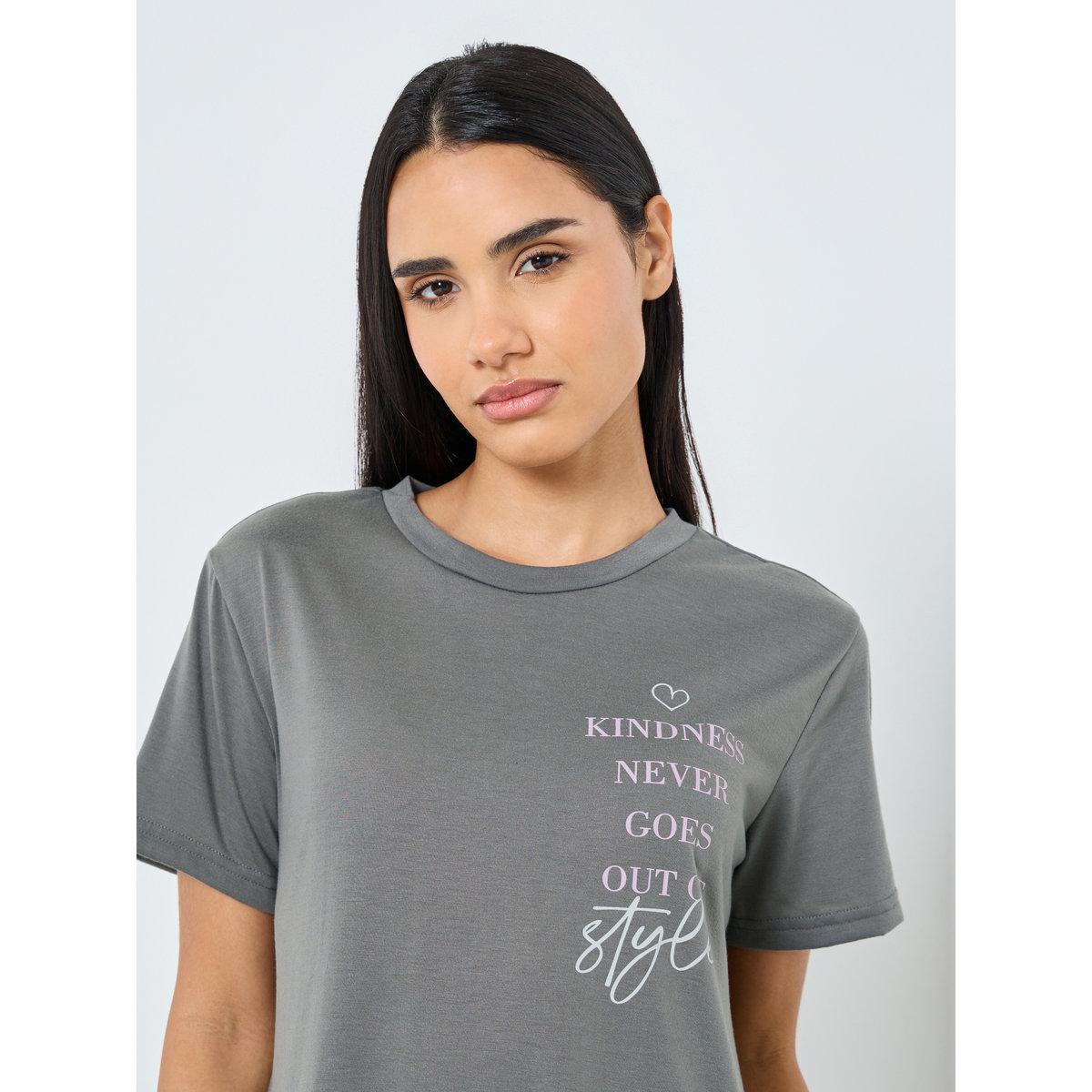 Styli Kindness Slogan Ruffle Hem Sleep T-Shirt Dress-women-clothing-nightwear-nighties-image-2