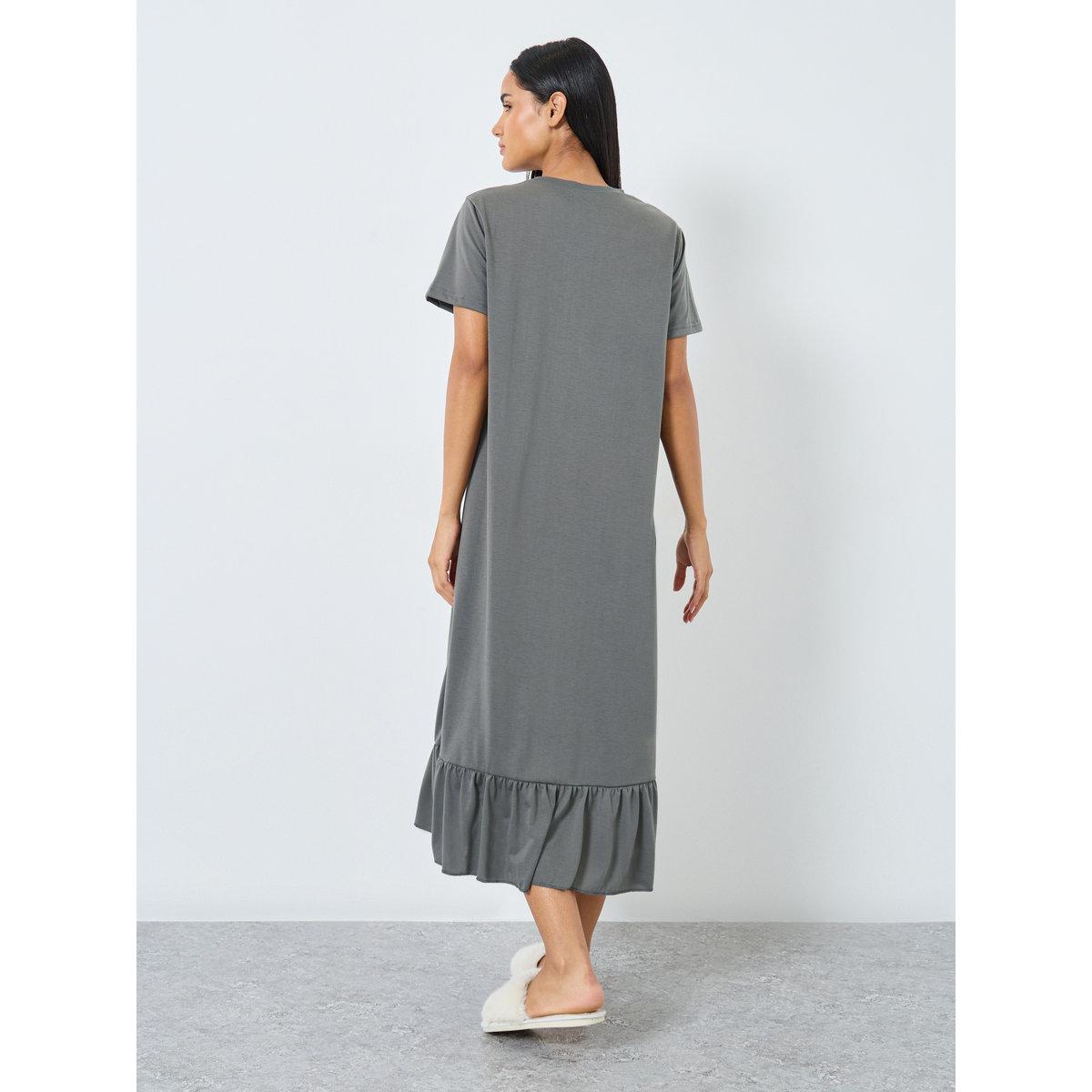 Styli Kindness Slogan Ruffle Hem Sleep T-Shirt Dress-women-clothing-nightwear-nighties-image-4