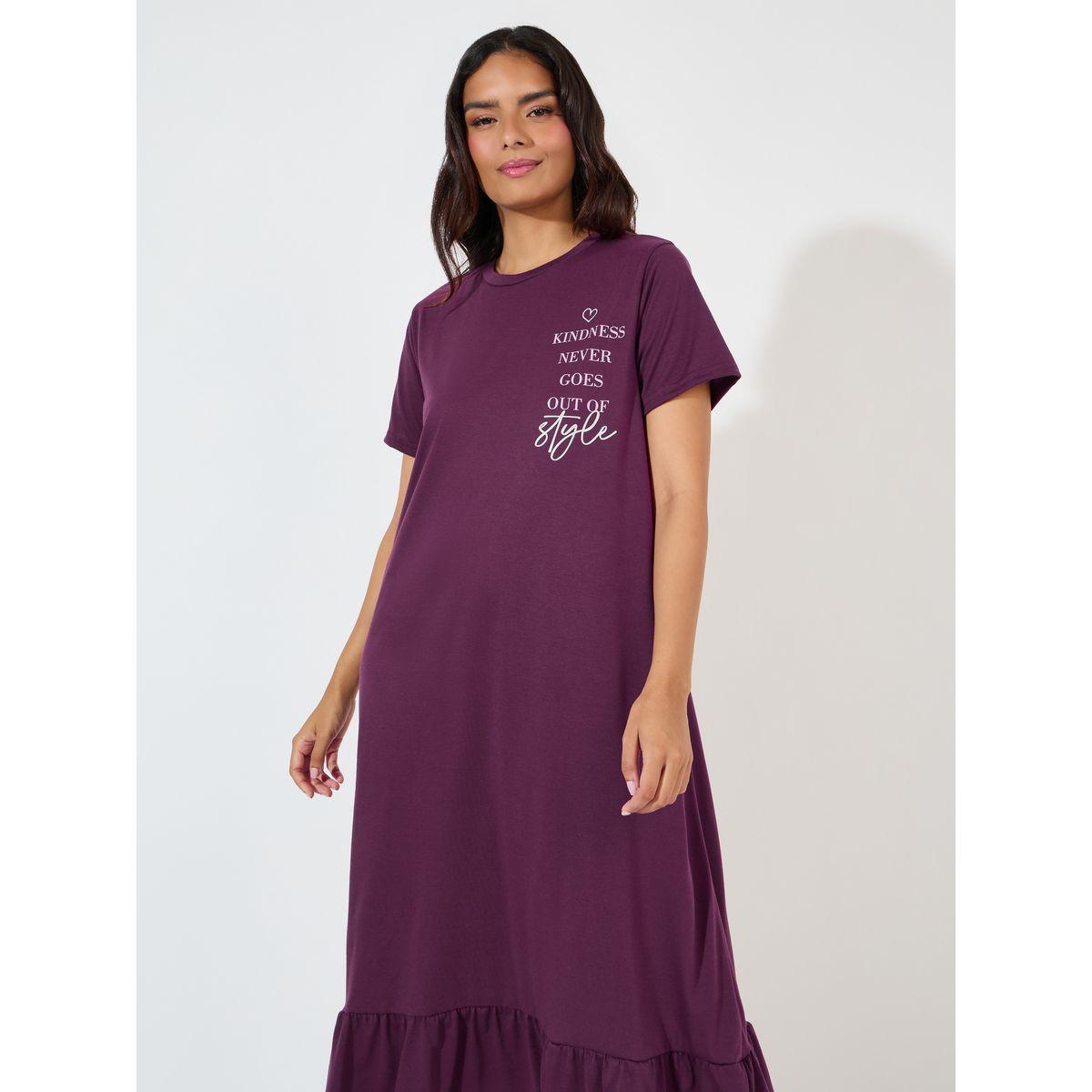 Styli Unwind Kindness Slogan Ruffle Hem Sleep T-Shirt Dress-women-clothing-nightwear-nighties-image-2