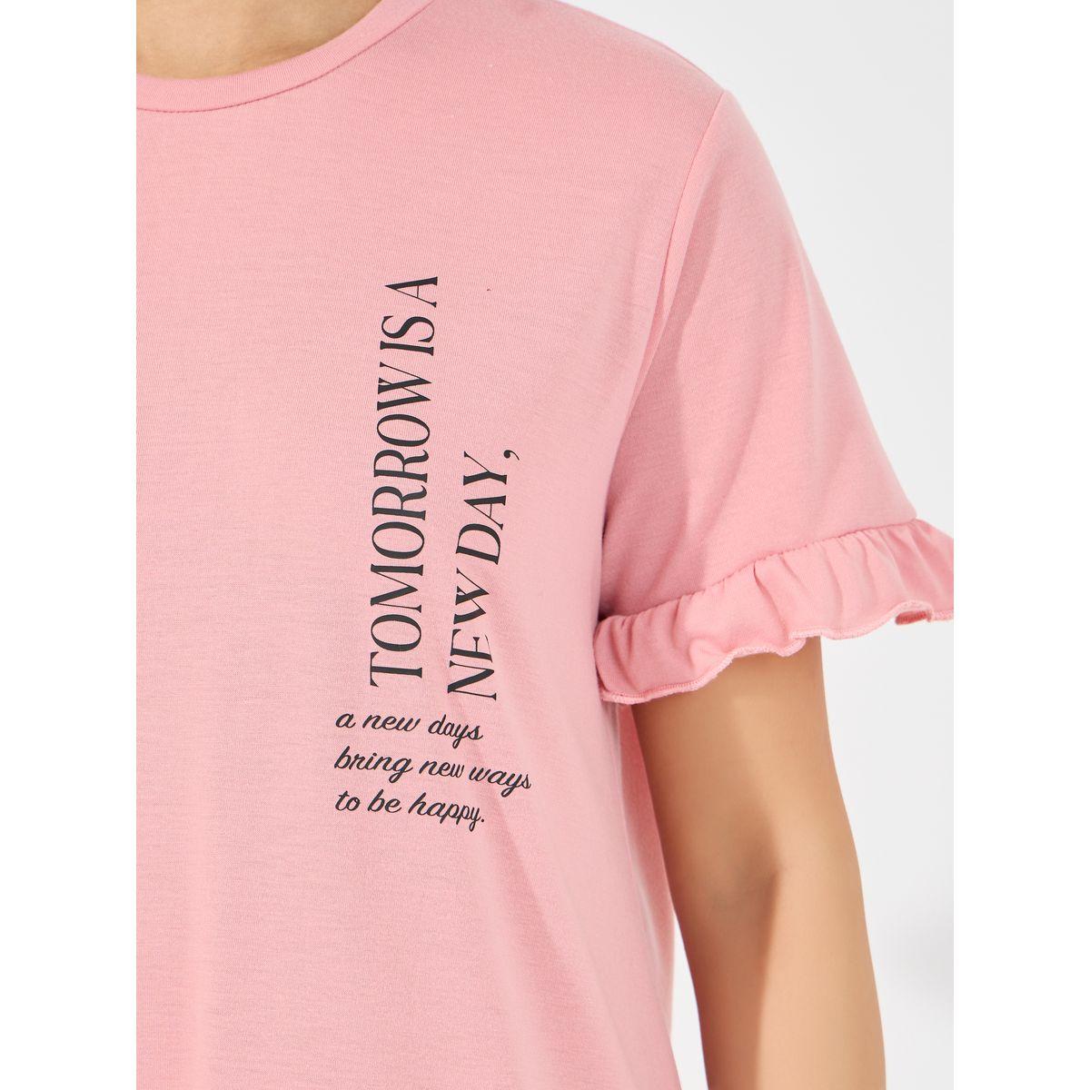 Styli Unwind Tomorrow Is A New Day Slogan Ruffled Sleep T-Shirt Dress-women-clothing-nightwear-nighties-image-3