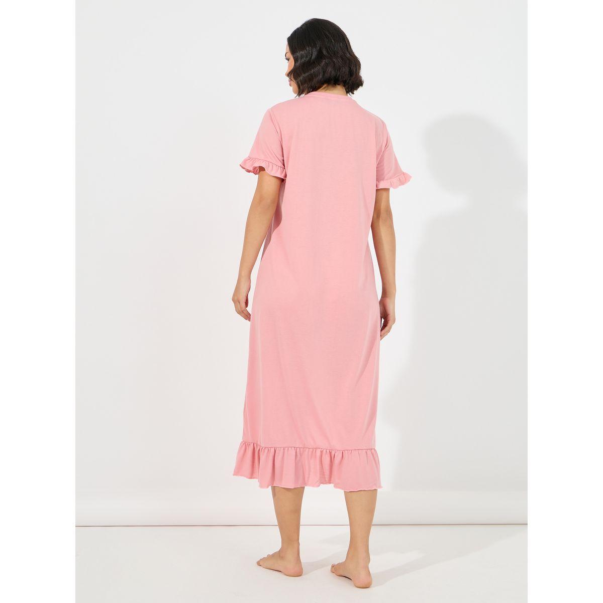 قميص نوم مطبع بكتابة مع كشكش-women-clothing-nightwear-nighties-image-4