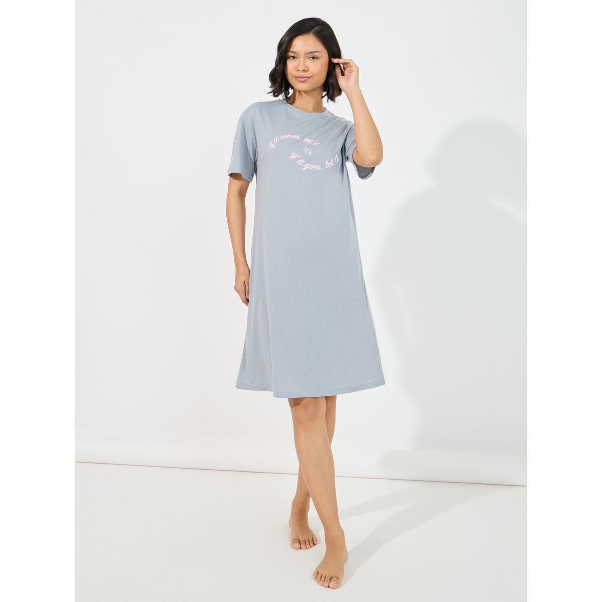 Styli Unwind Slogan Print Sleep T-Shirt Dress-women-clothing-nightwear-nighties-image-1