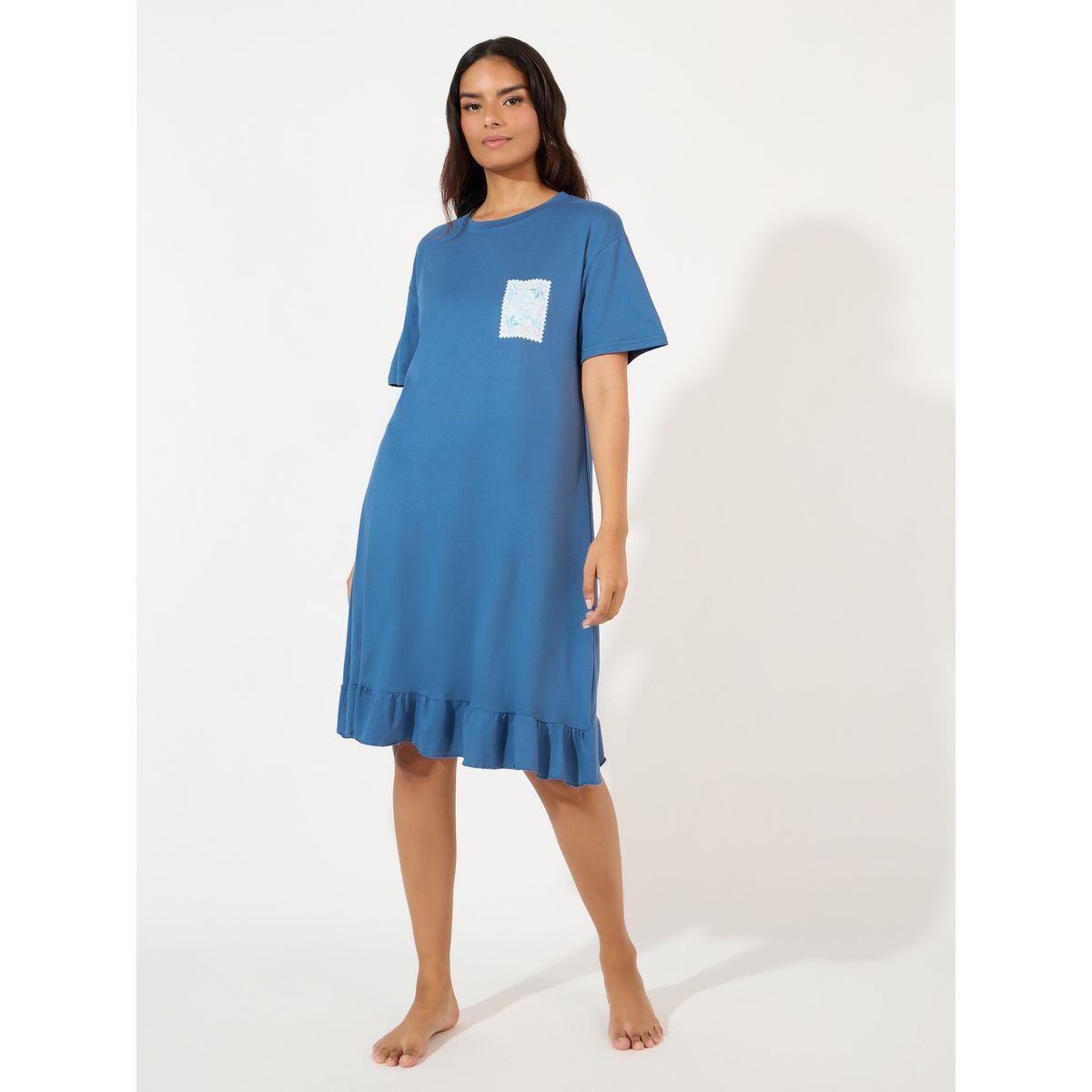 Styli Unwind Postcard Pocket Detail Ruffle Hem Sleep T-Shirt Dress-women-clothing-nightwear-nighties-image-1