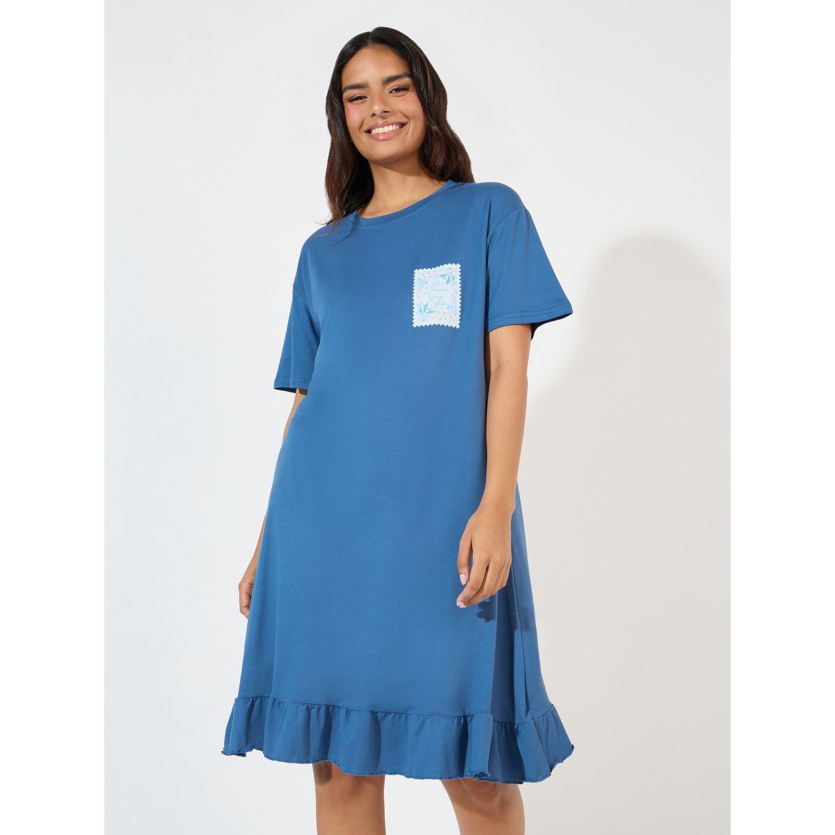 Styli Unwind Postcard Pocket Detail Ruffle Hem Sleep T-Shirt Dress-women-clothing-nightwear-nighties-image-2
