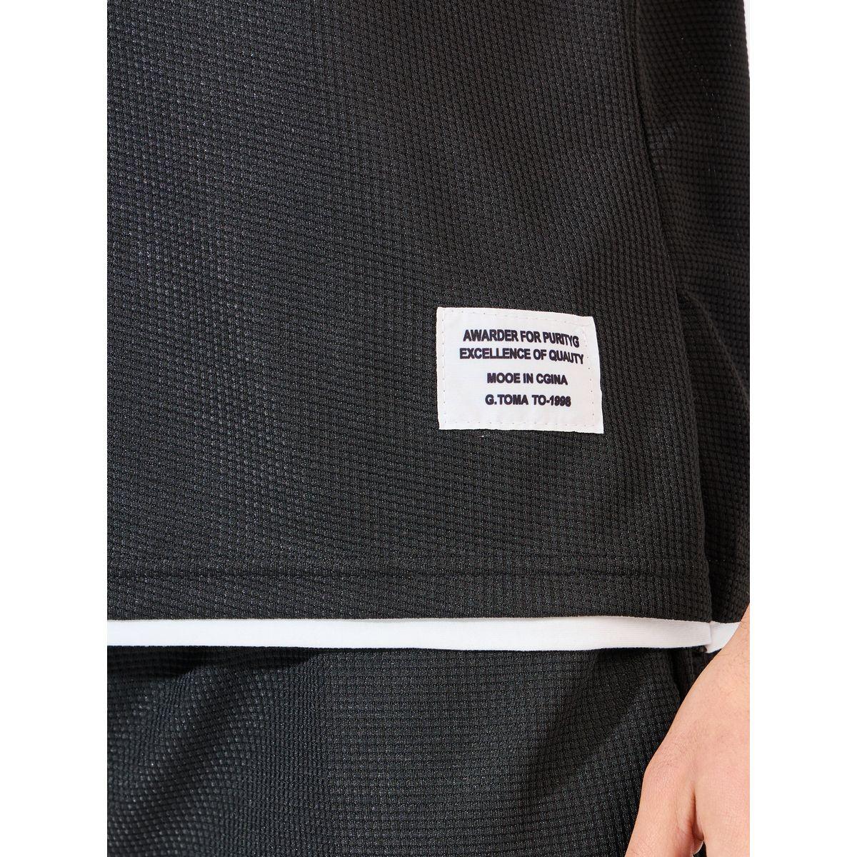 Styli Waffle Knit Oversized Badge T-Shirt & Shorts Co-Ords-men-clothing-coordsets-image-3