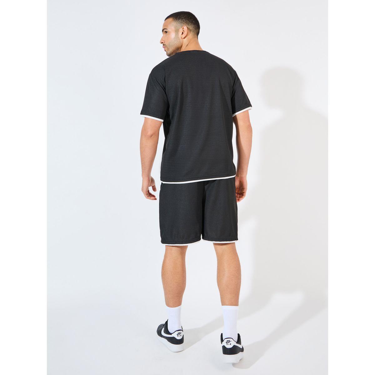 Styli Waffle Knit Oversized Badge T-Shirt & Shorts Co-Ords-men-clothing-coordsets-image-5