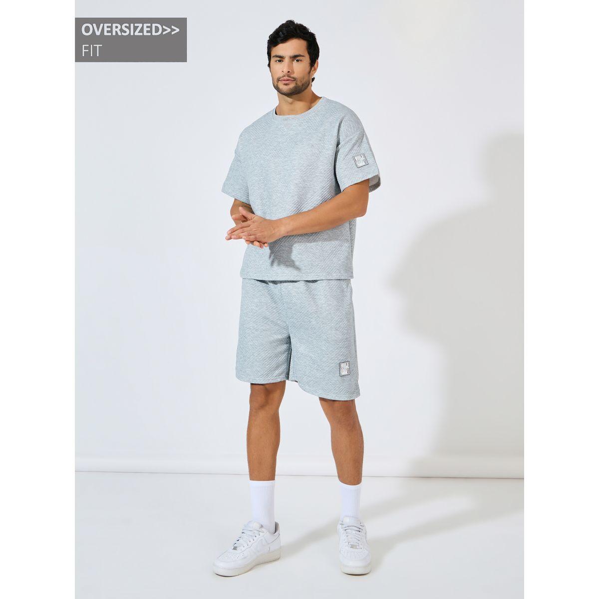 Styli Jacquard Knit Oversized Badge T-Shirt & Shorts Co-Ords-men-clothing-coordsets-image-1