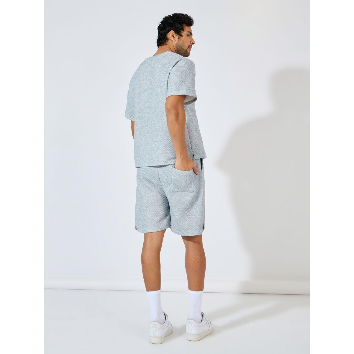 Styli Jacquard Knit Oversized Badge T-Shirt & Shorts Co-Ords-men-clothing-coordsets-image-4