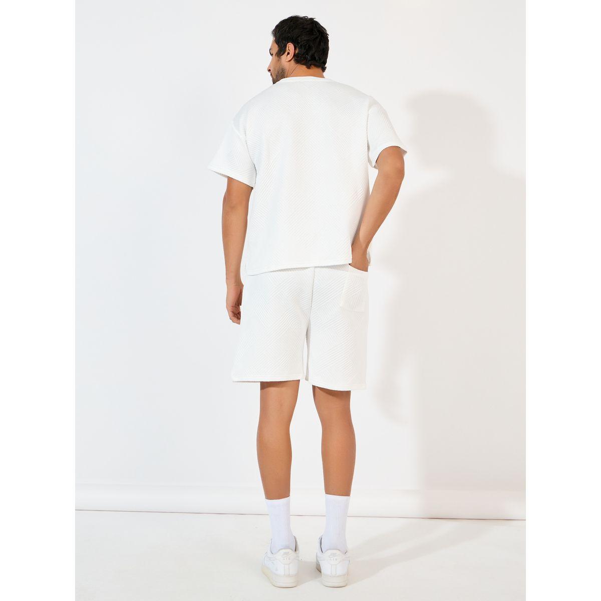 Styli Jacquard Knit Oversized Badge T-Shirt & Shorts Co-Ords-men-clothing-coordsets-image-4