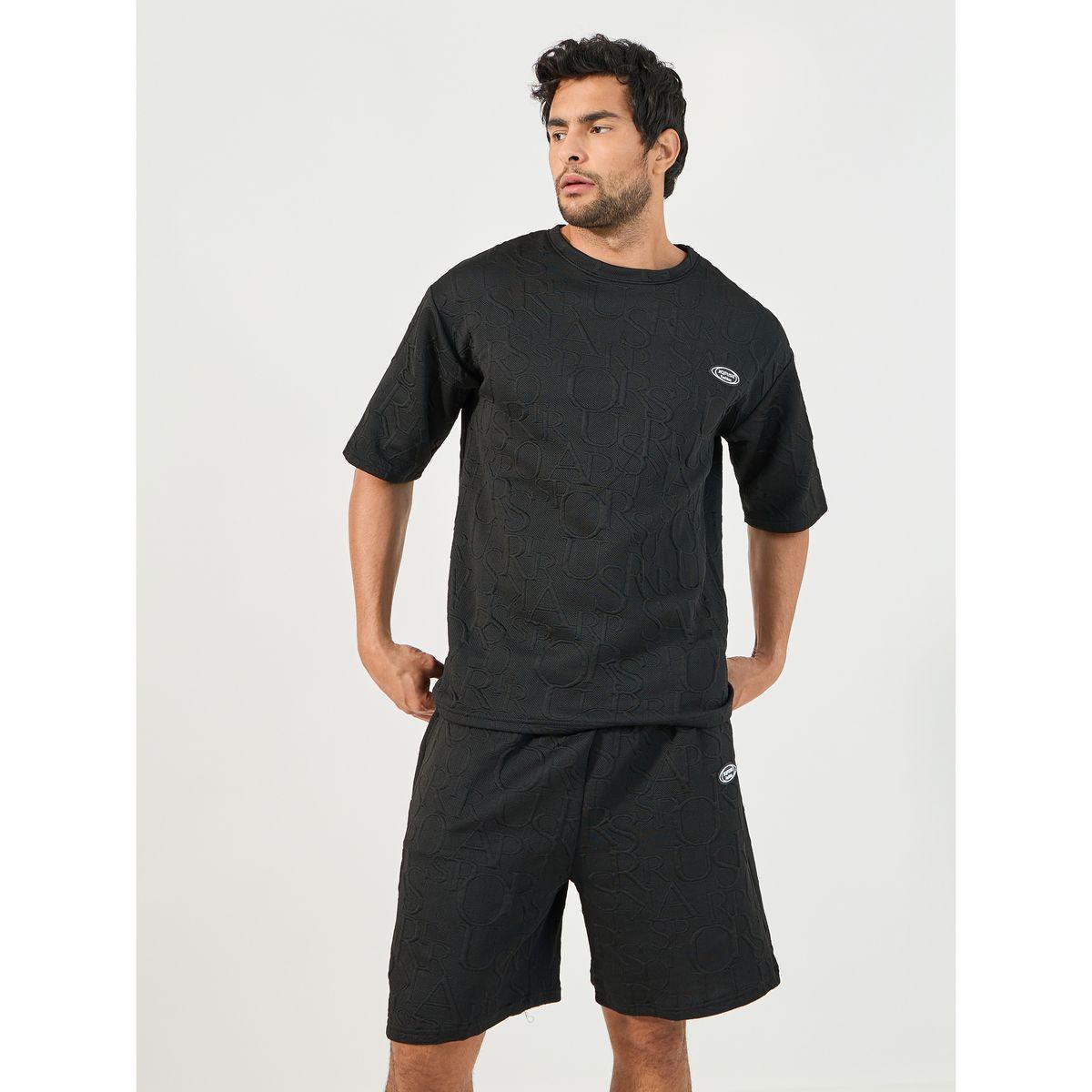Styli Textured Oversized T-Shirt & Shorts Co-Ords-men-clothing-coordsets-image-2
