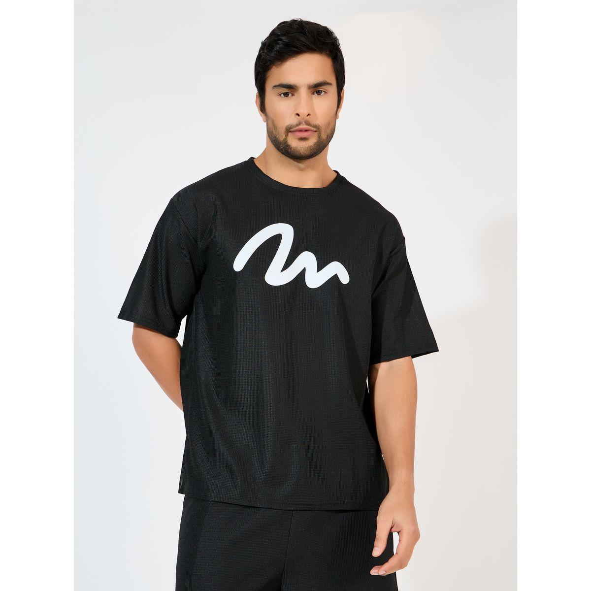 Styli Waffle Knit Graffiti Print Oversized T-Shirt & Shorts Co-Ords-men-clothing-coordsets-image-2