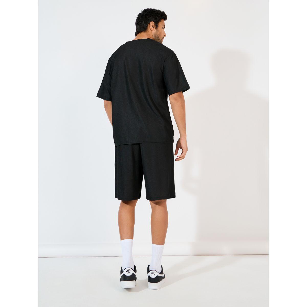 Styli Waffle Knit Graffiti Print Oversized T-Shirt & Shorts Co-Ords-men-clothing-coordsets-image-5