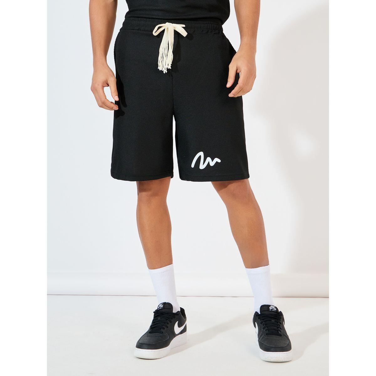Styli Waffle Knit Graffiti Print Oversized T-Shirt & Shorts Co-Ords-men-clothing-coordsets-image-6