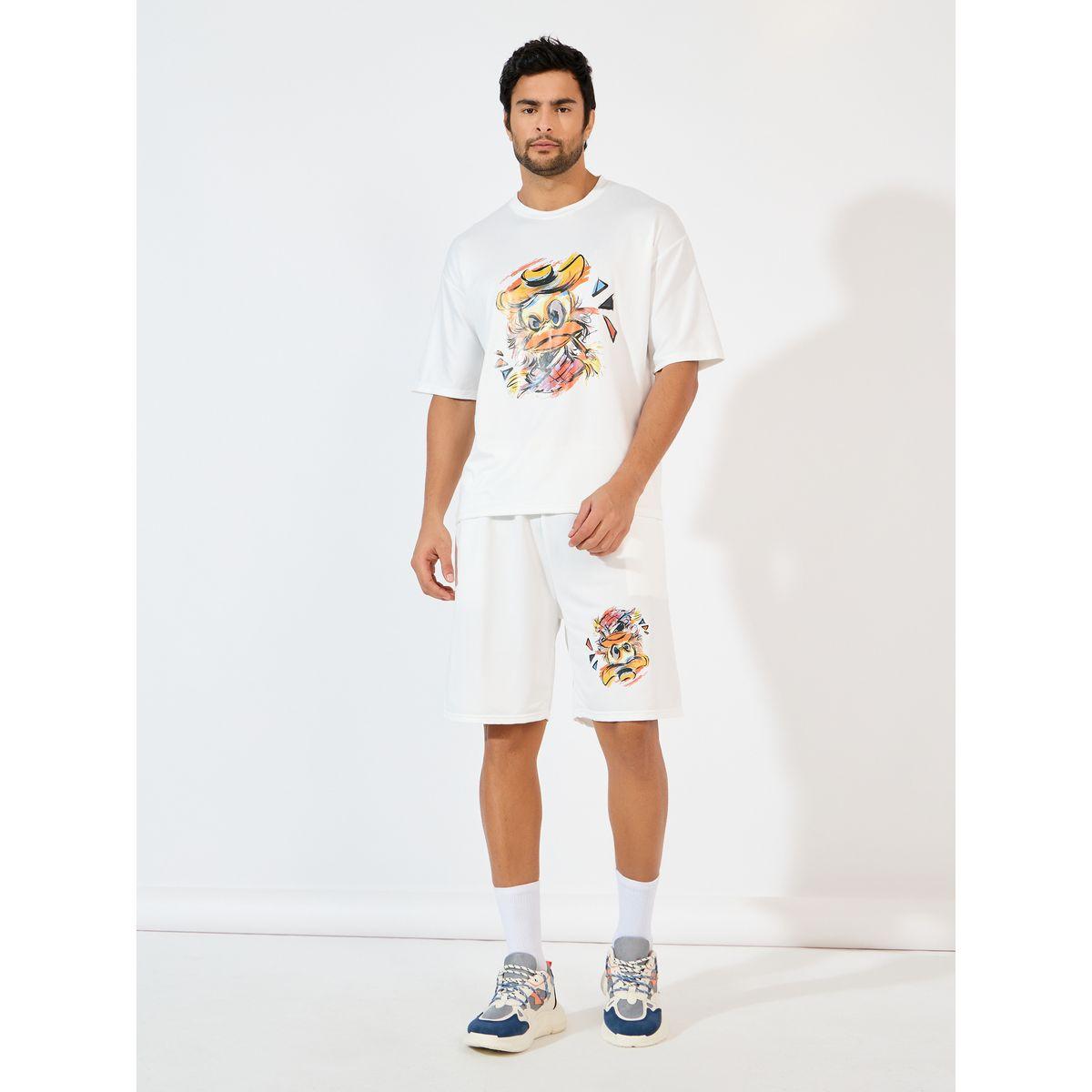طقم منسق من شورت مع تيشيرت فضفاض بطبعة جرافيك-men-clothing-coordsets-image-1