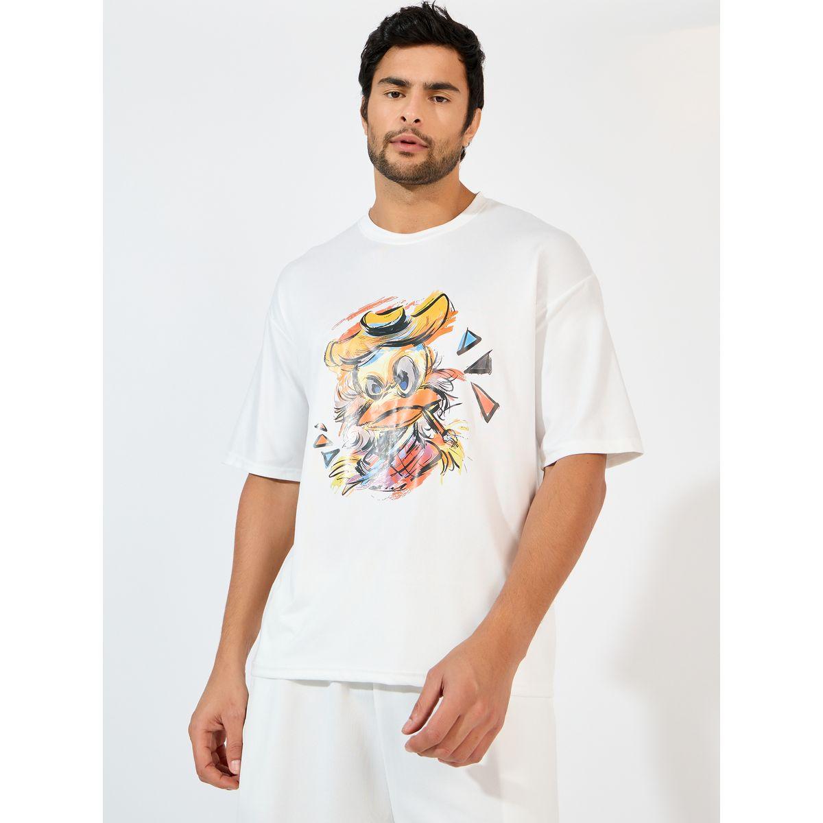 طقم منسق من شورت مع تيشيرت فضفاض بطبعة جرافيك-men-clothing-coordsets-image-2