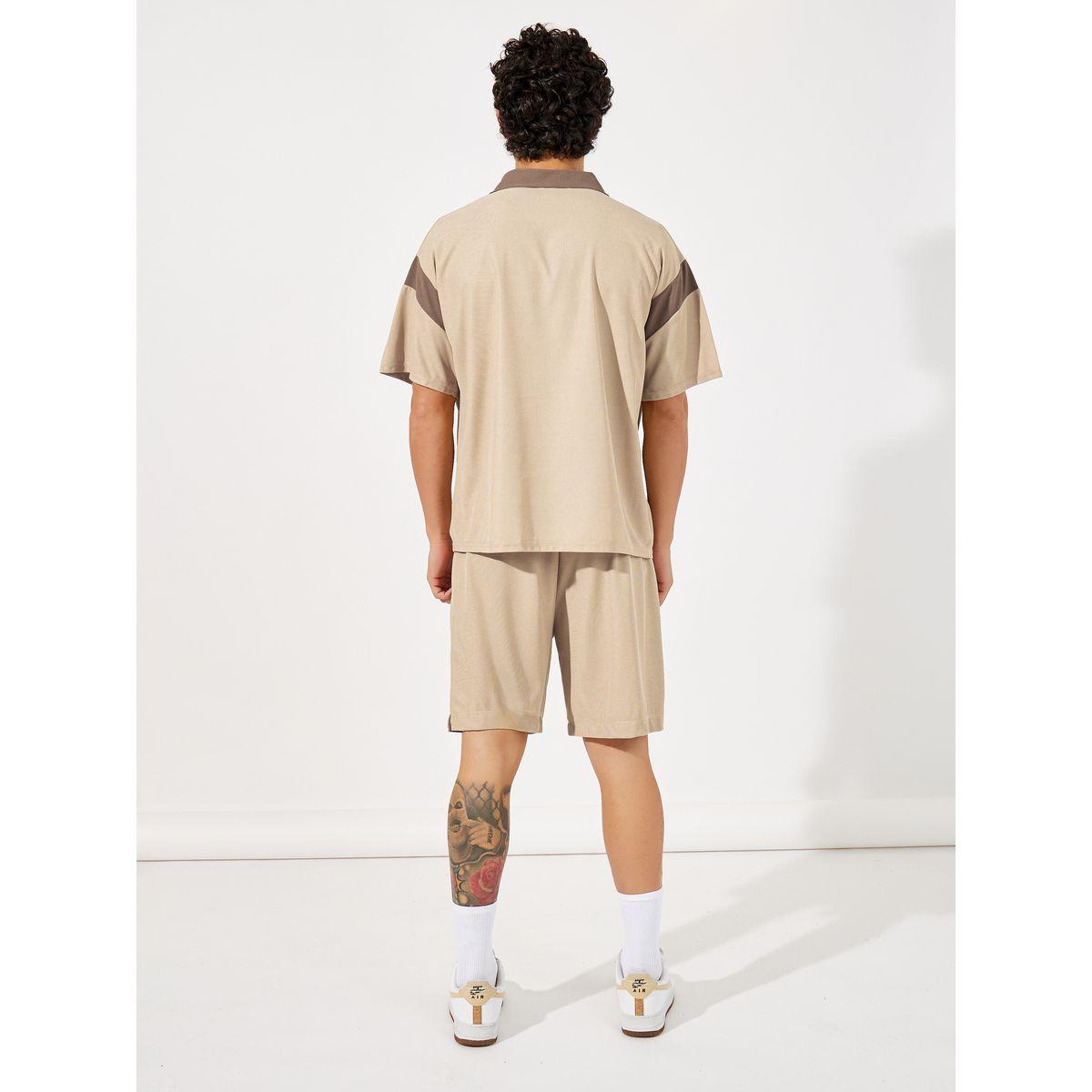 Styli Contrast Panel Dropped Shoulder Polo & Shorts Co-Ords-men-clothing-coordsets-image-5