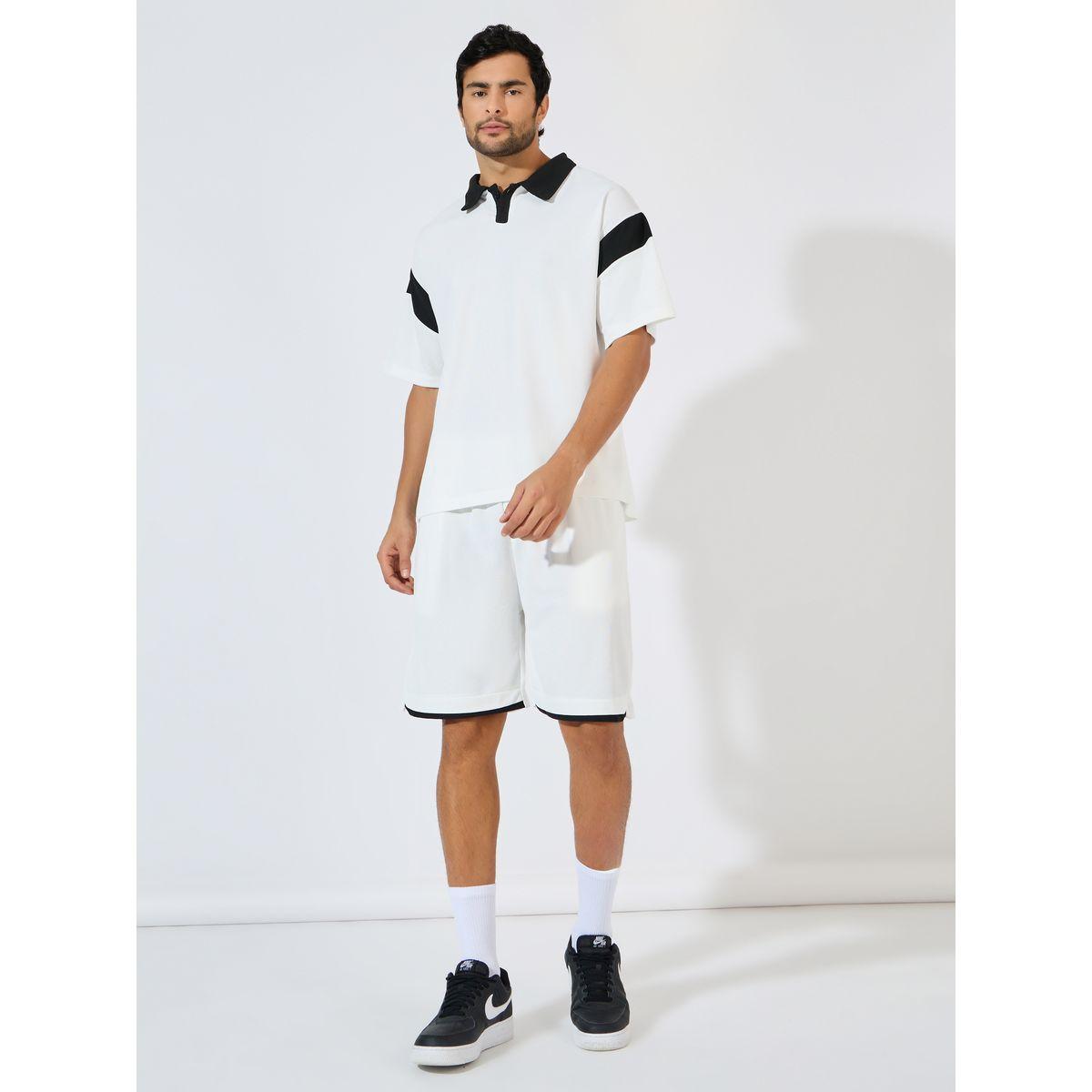 شورت مع تيشيرت بياقة بولو ونمط كتل الالوان-men-clothing-coordsets-image-1