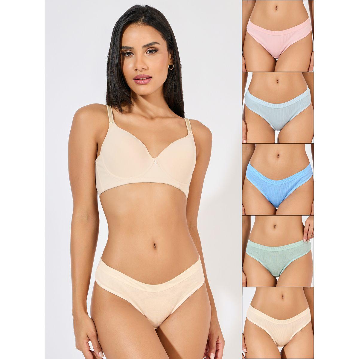 مجموعة من 5 سراويل داخلية ثونغ بتفاصيل مضلعة-women-clothing-lingerie-panties-image-1