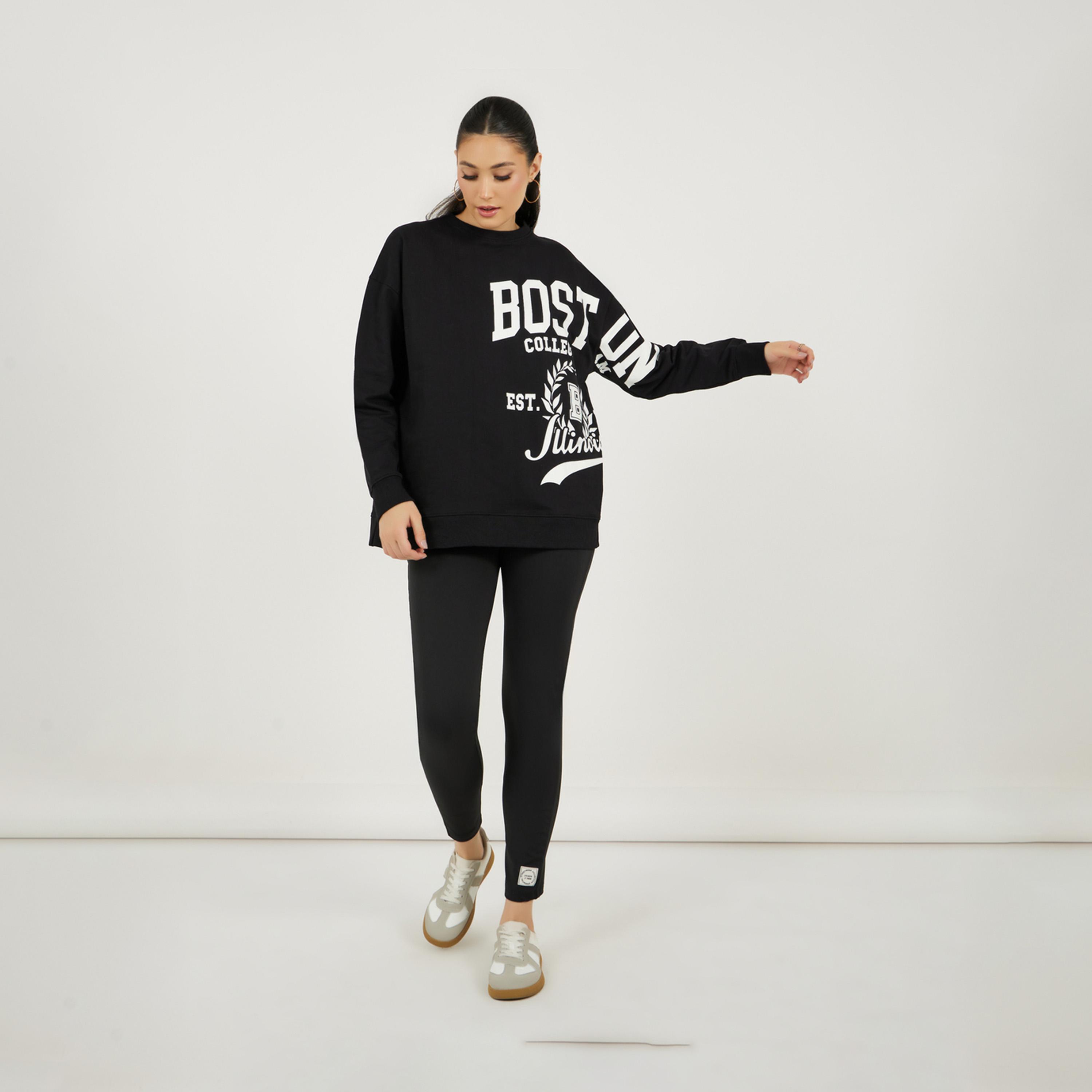 ستايلي - طقم ليقنز مطبوع مع سويت شيرت بحجم كبير-women-clothing-coordsets-image-1