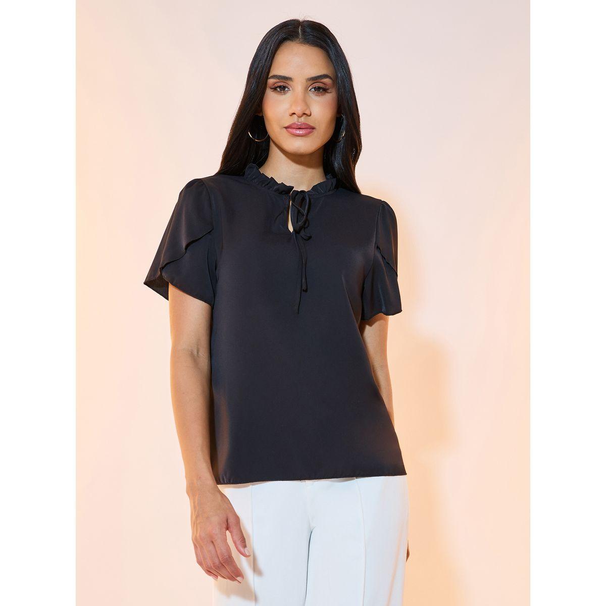 Styli Tie-Up Neck Solid Blouse-women-clothing-shirtsandblouses-blouses-image-1