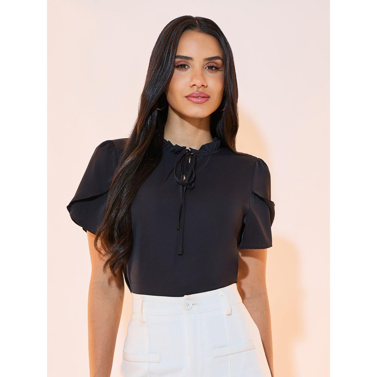 Styli Tie-Up Neck Solid Blouse-women-clothing-shirtsandblouses-blouses-image-2