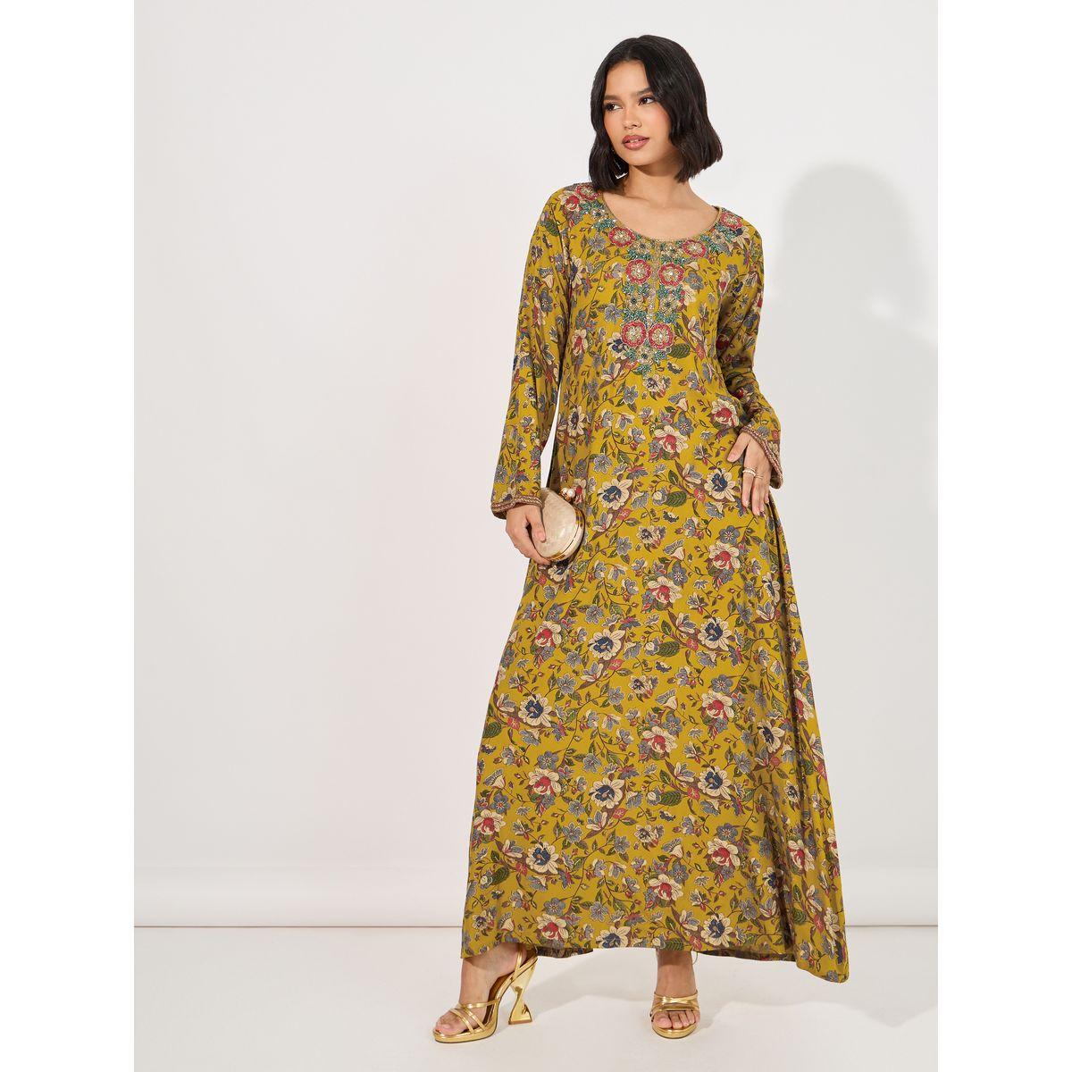 Maxim Creation X Styli  Floral Print Rayon Mukhawar Jalabiya with Handwork-women-arabicclothing-jalabiyas-image-1