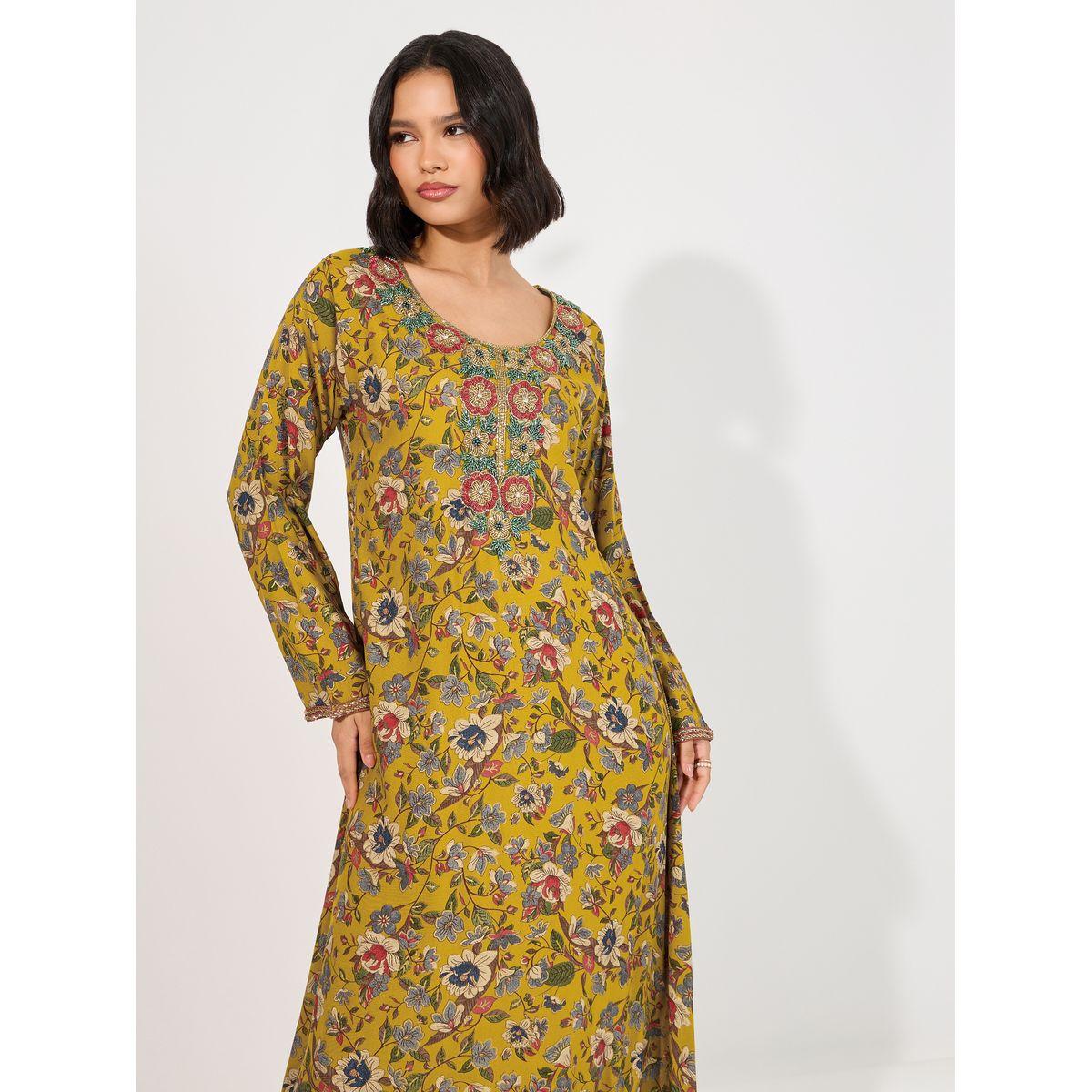 Maxim Creation X Styli  Floral Print Rayon Mukhawar Jalabiya with Handwork-women-arabicclothing-jalabiyas-image-2