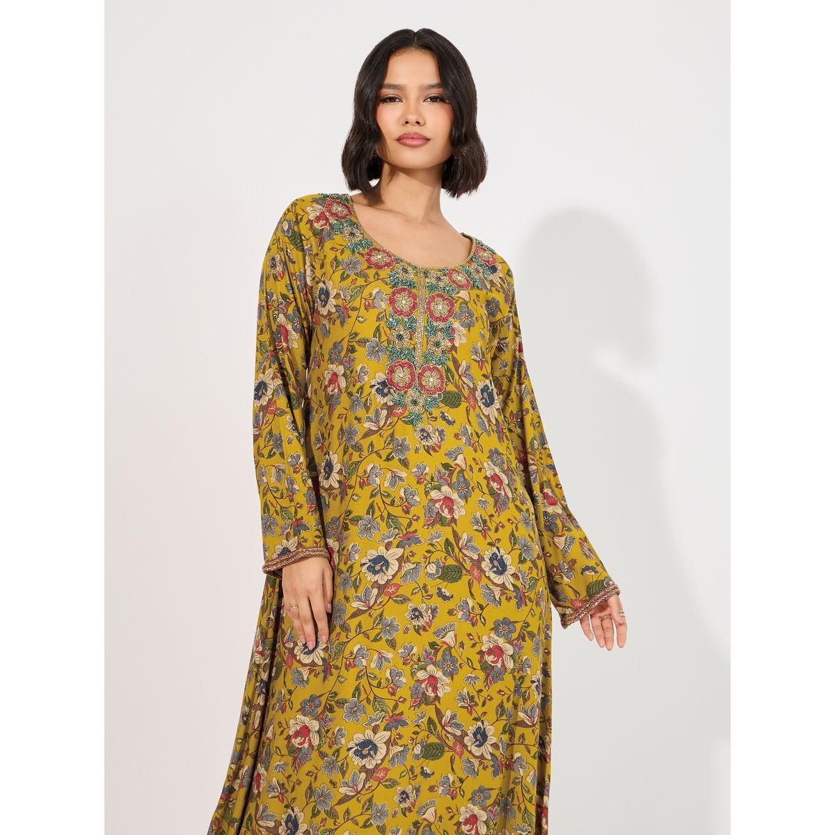 Maxim Creation X Styli  Floral Print Rayon Mukhawar Jalabiya with Handwork-women-arabicclothing-jalabiyas-image-5