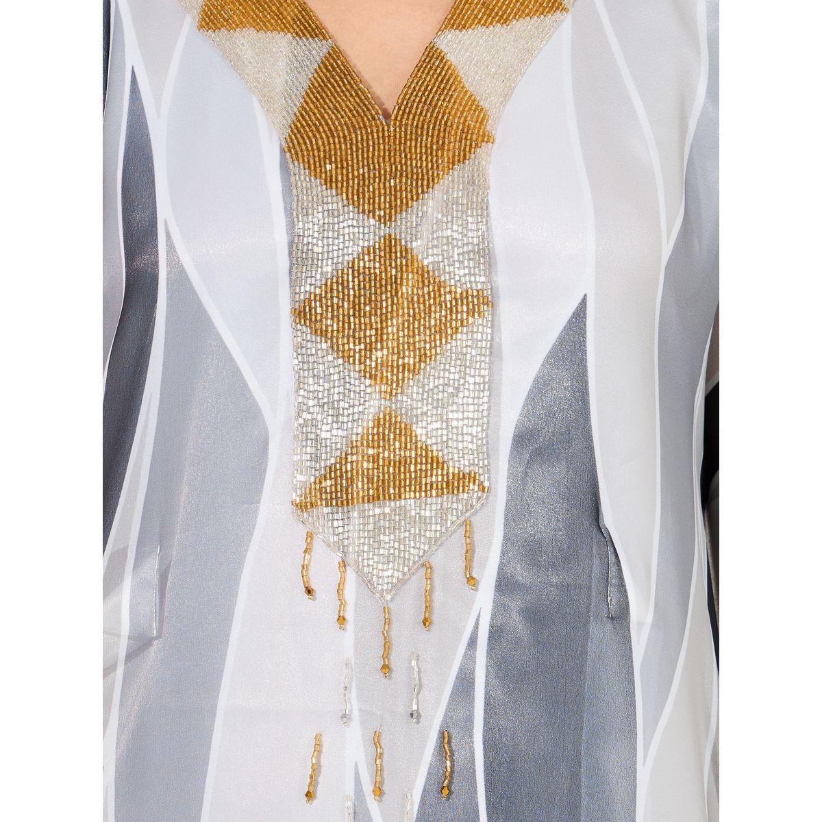 Maxim Creation X Styli  Abstract Print Georgette Farasha Kaftan with Handwork-women-arabicclothing-kaftan-image-3