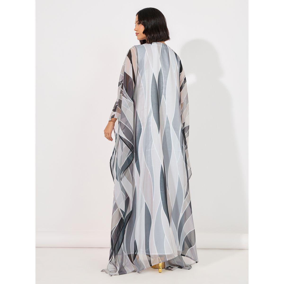 Maxim Creation X Styli  Abstract Print Georgette Farasha Kaftan with Handwork-women-arabicclothing-kaftan-image-6