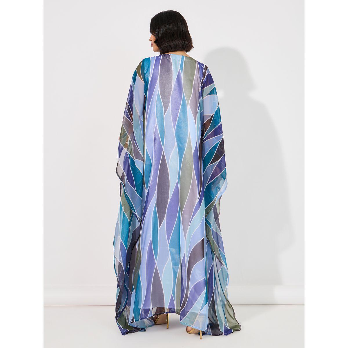 Maxim Creation X Styli  Abstract Print Georgette Farasha Kaftan with Handwork-women-arabicclothing-kaftan-image-6