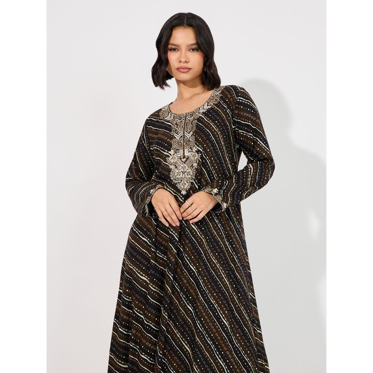 جلابية مخوار بطبعة هندسية وأكمام طويلة ماكسيم كرييشن × ستايلي-women-arabicclothing-jalabiyas-image-2