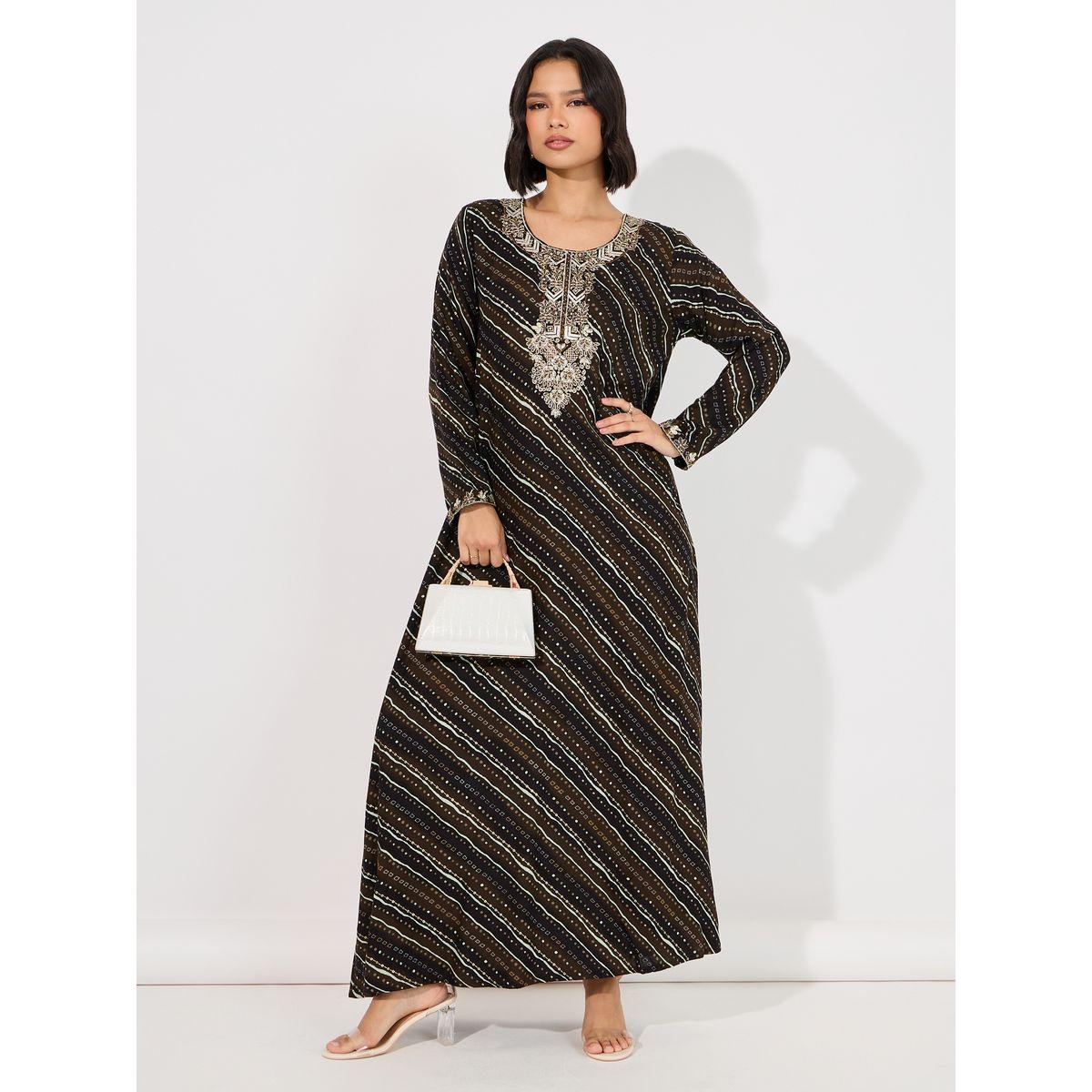 جلابية مخوار بطبعة هندسية وأكمام طويلة ماكسيم كرييشن × ستايلي-women-arabicclothing-jalabiyas-image-4
