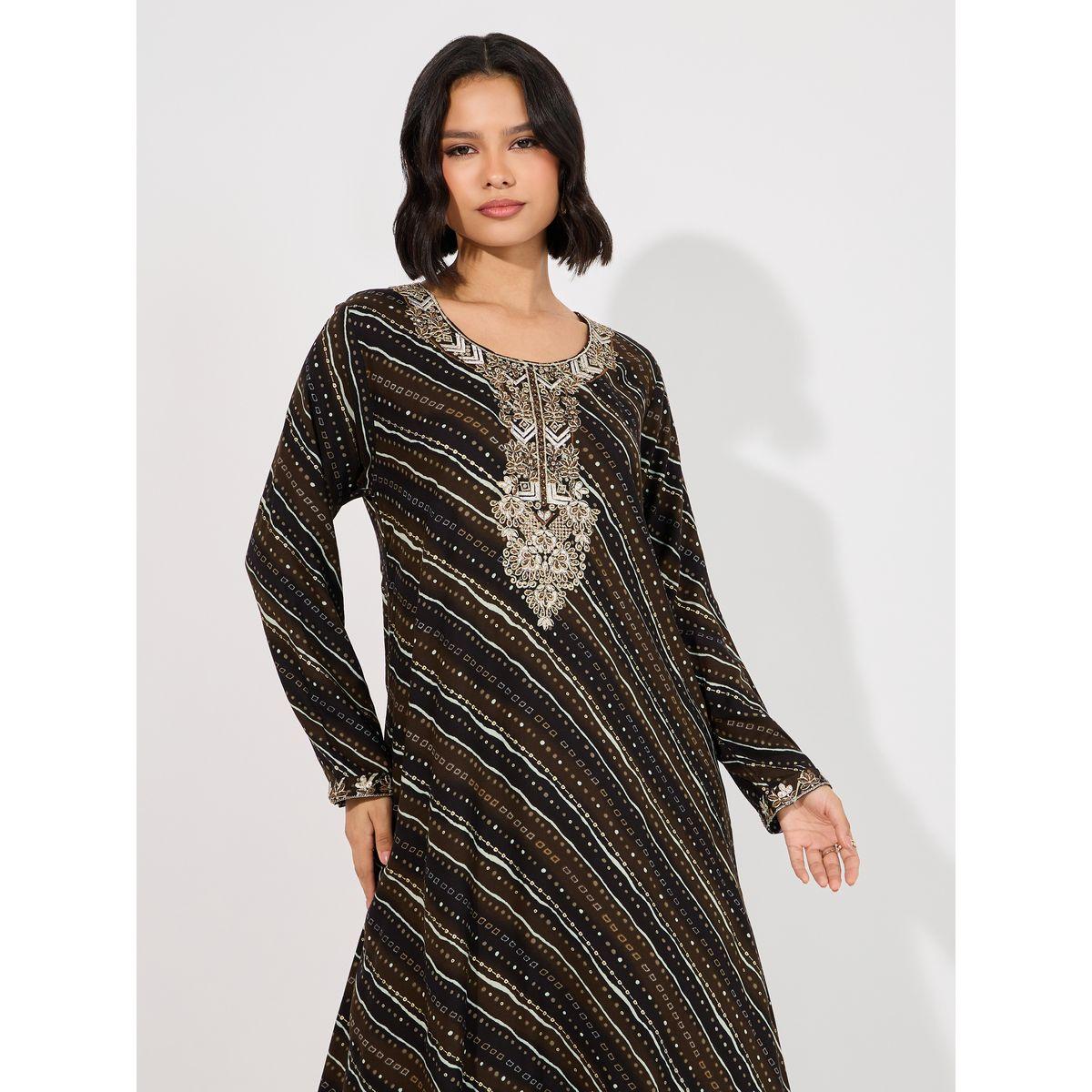 جلابية مخوار بطبعة هندسية وأكمام طويلة ماكسيم كرييشن × ستايلي-women-arabicclothing-jalabiyas-image-5