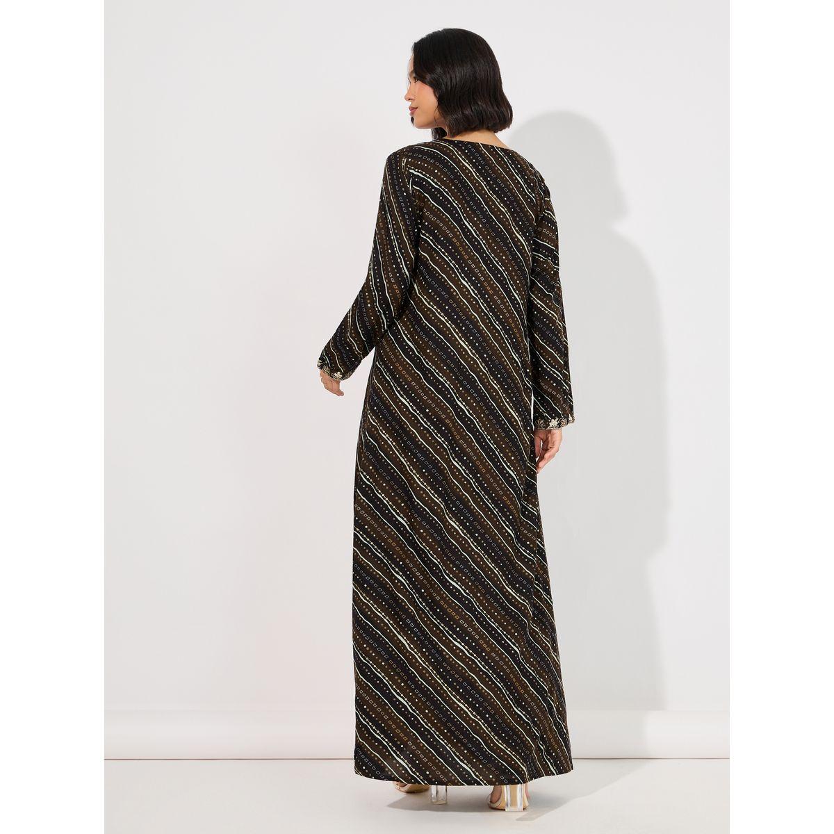 جلابية مخوار بطبعة هندسية وأكمام طويلة ماكسيم كرييشن × ستايلي-women-arabicclothing-jalabiyas-image-6