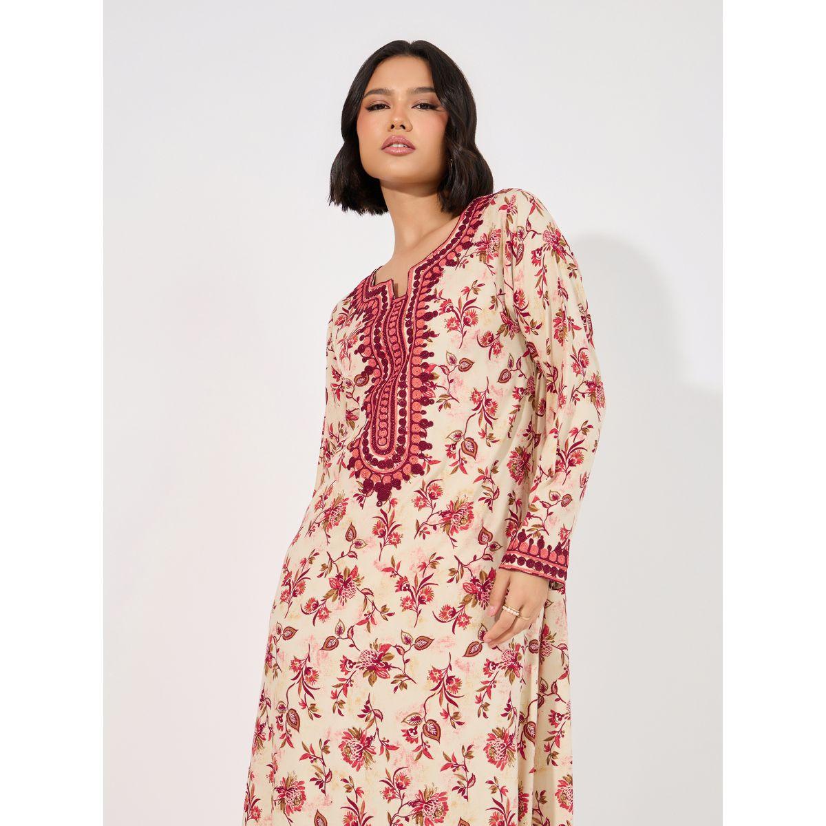 جلابية مخوار مطبعة بطبعة زهور ماكسيم كرييشن × ستايلي-women-arabicclothing-jalabiyas-image-2