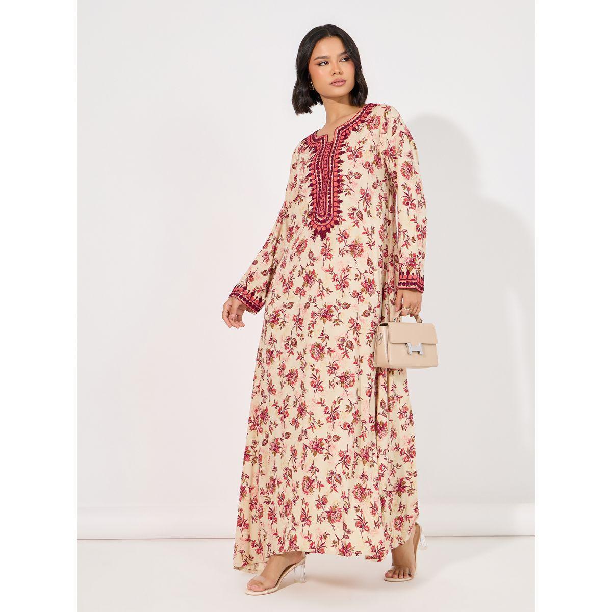 Maxim Creation X Styli  Floral Print Rayon Mukhawar Jalabiya with Handwork-women-arabicclothing-jalabiyas-image-4